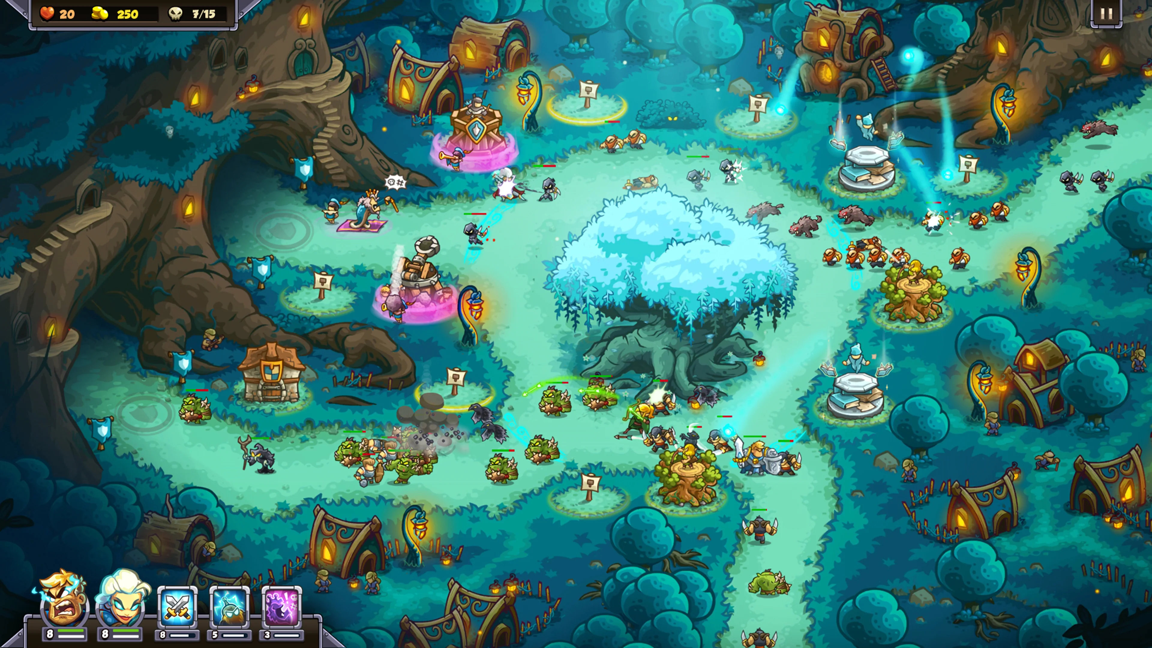 Official Kingdom Rush 6: Genesis gameplay screenshot 2, showing a tower-defense battlefield.