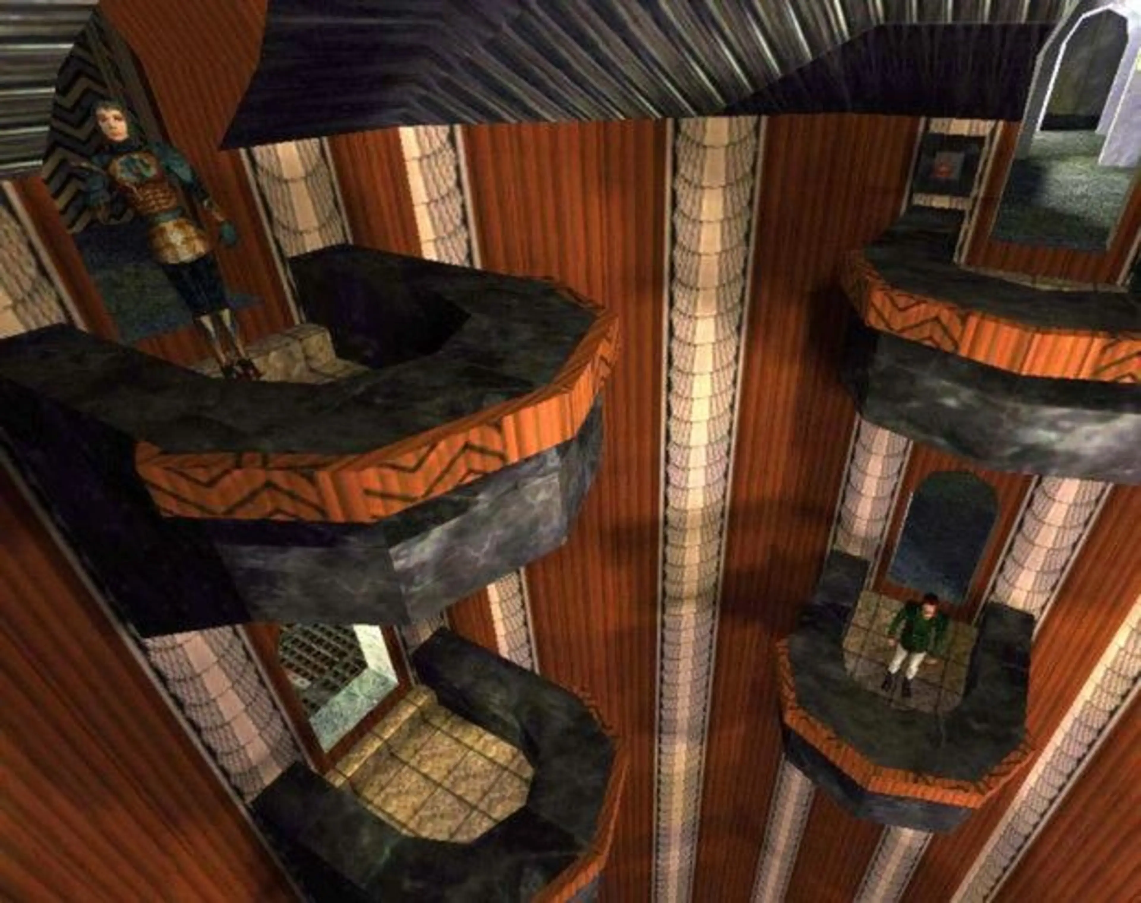 A multilevel interior in Thief II: The Metal Age.