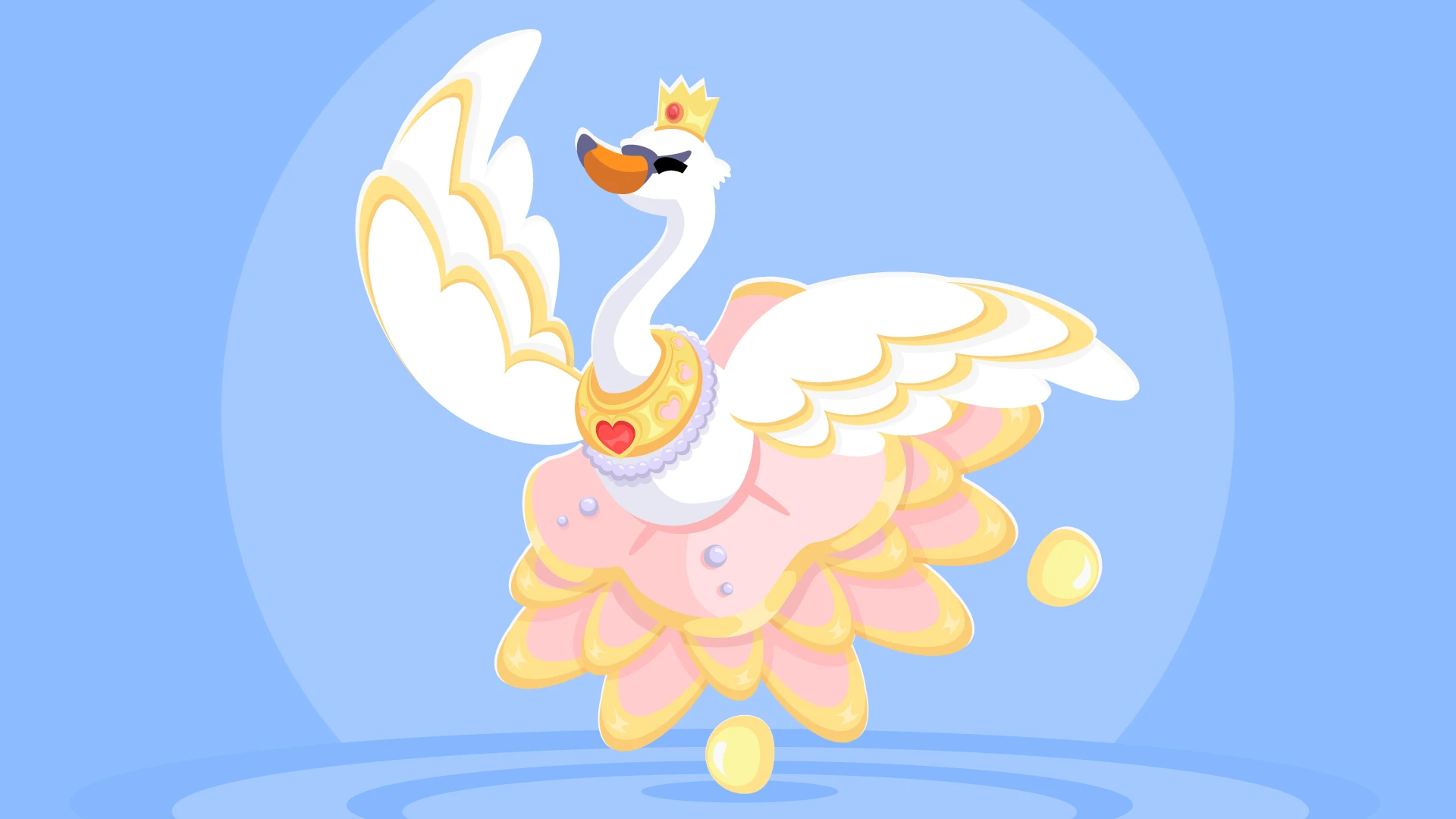 Official Adopt Me artwork of a crowned Ballet Swan in a pink and gold costume.