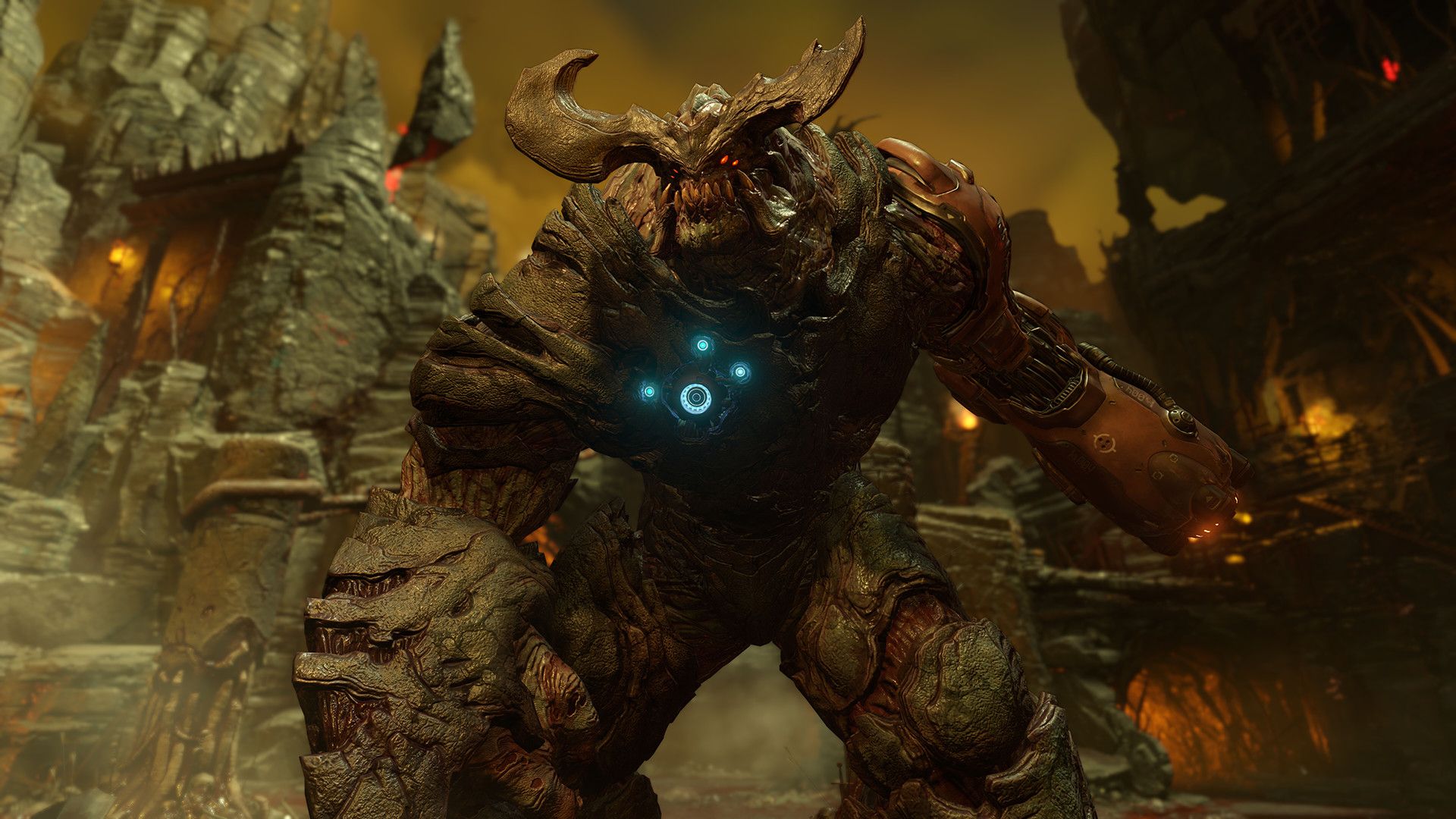 A large horned demon charges toward the player.