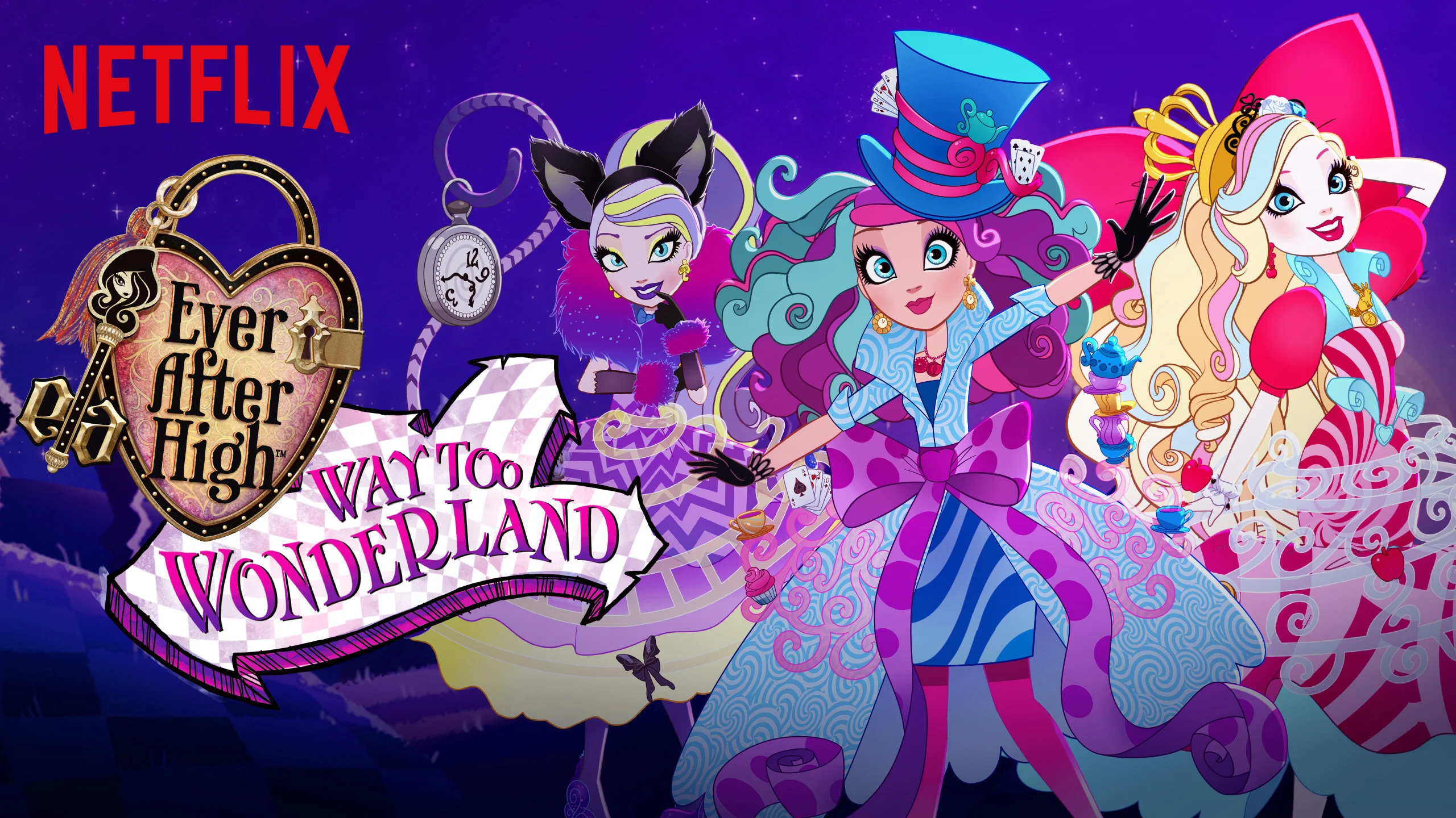 Raven, Madeline, and Apple in Way Too Wonderland artwork.