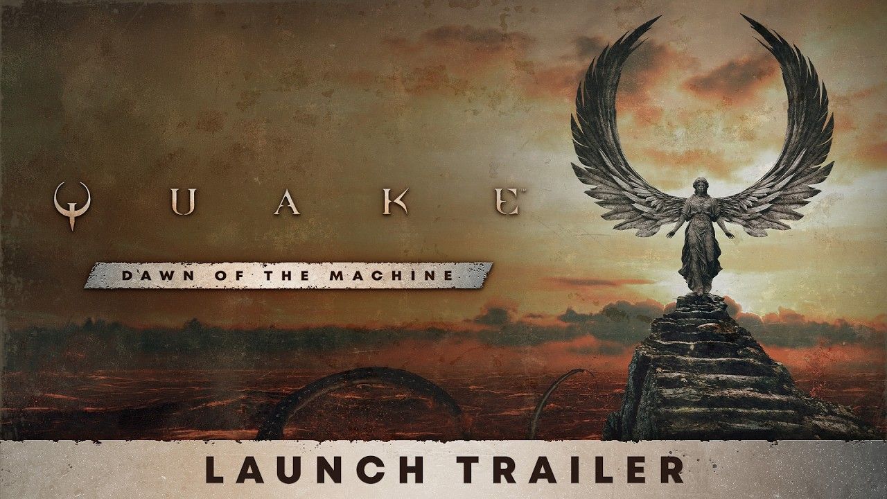 Ranger fires through a dark industrial arena in Quake: Dawn of the Machine.