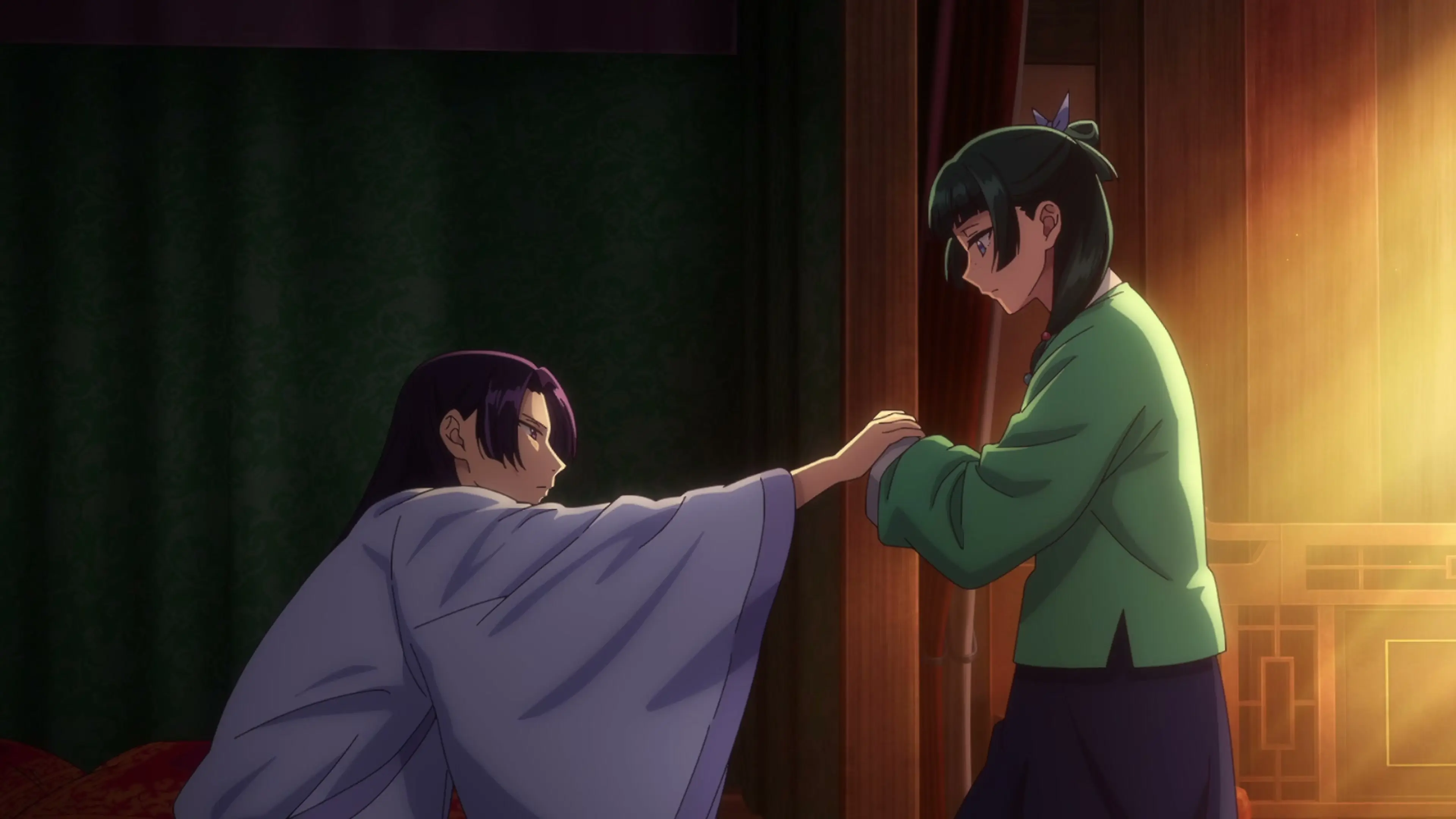 Jinshi reaches toward Maomao in a scene from The Apothecary Diaries Season 3 trailer.