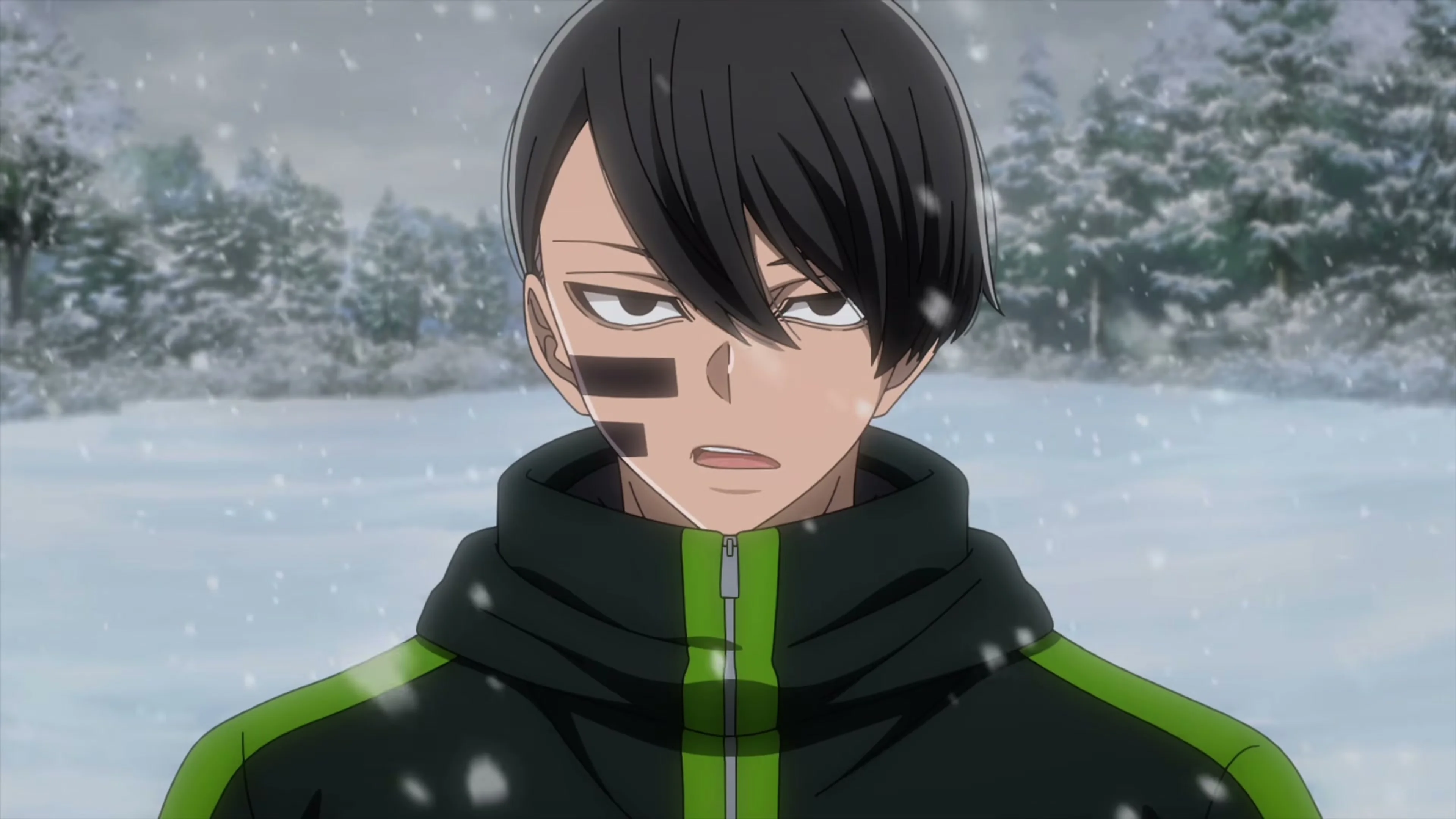 An Oni fighter stands in falling snow in Tougen Anki.