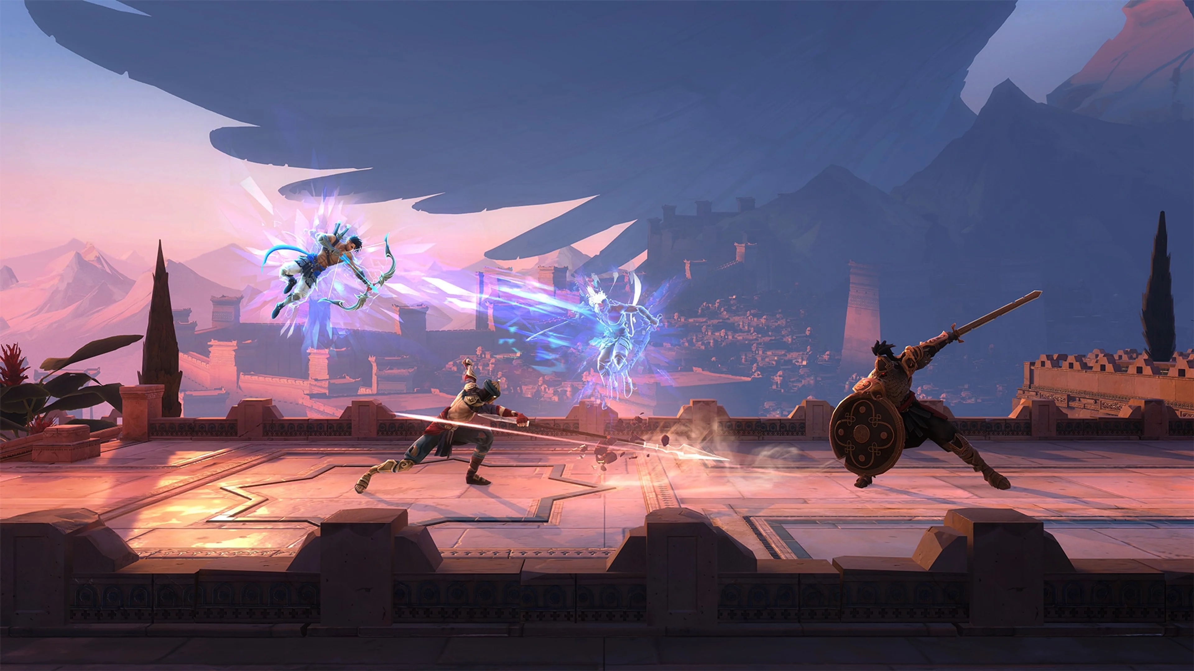 Sargon uses a time power while fighting enemies in Prince of Persia The Lost Crown.