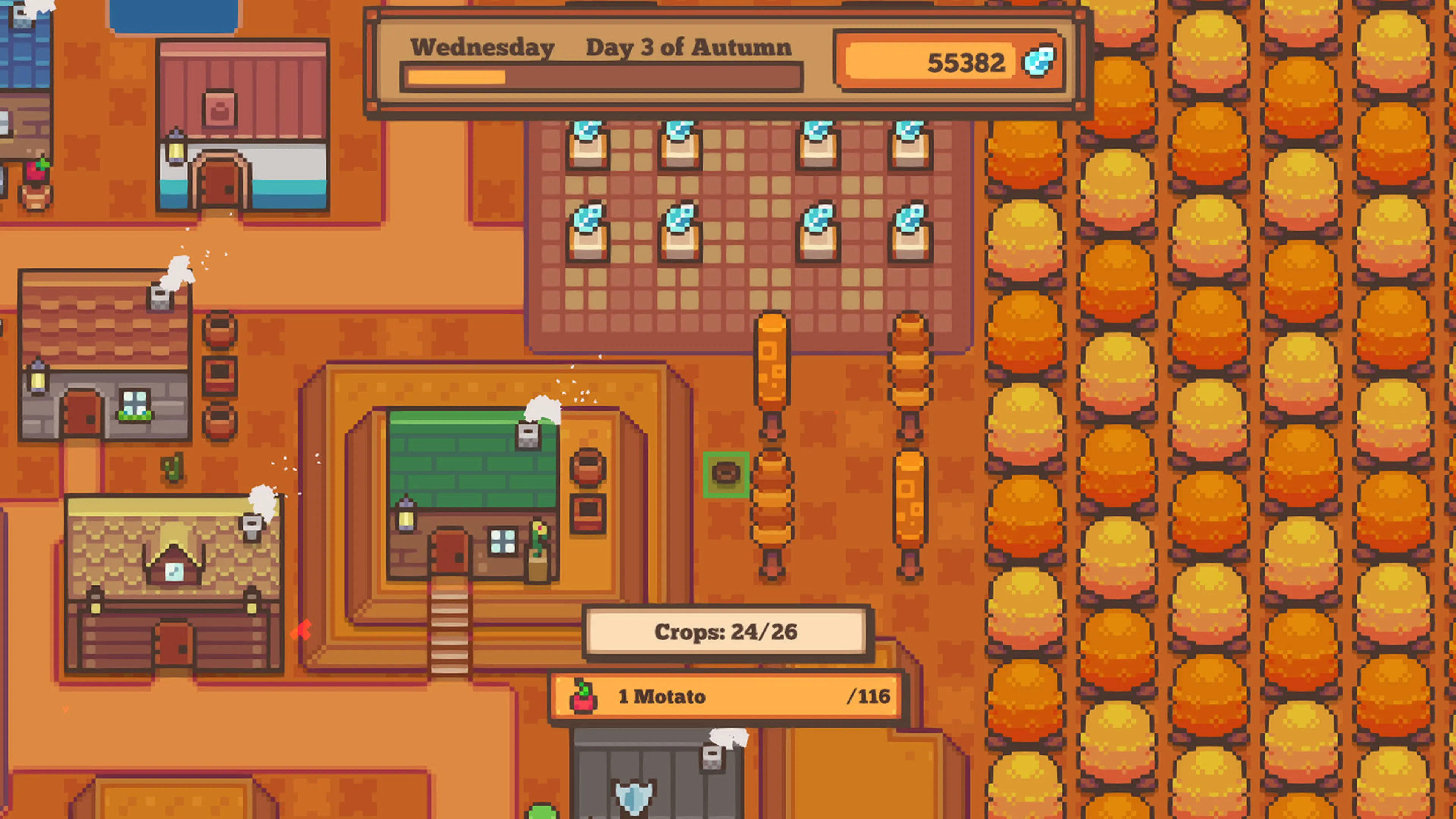 A player inspecting stored produce in Littlewood.
