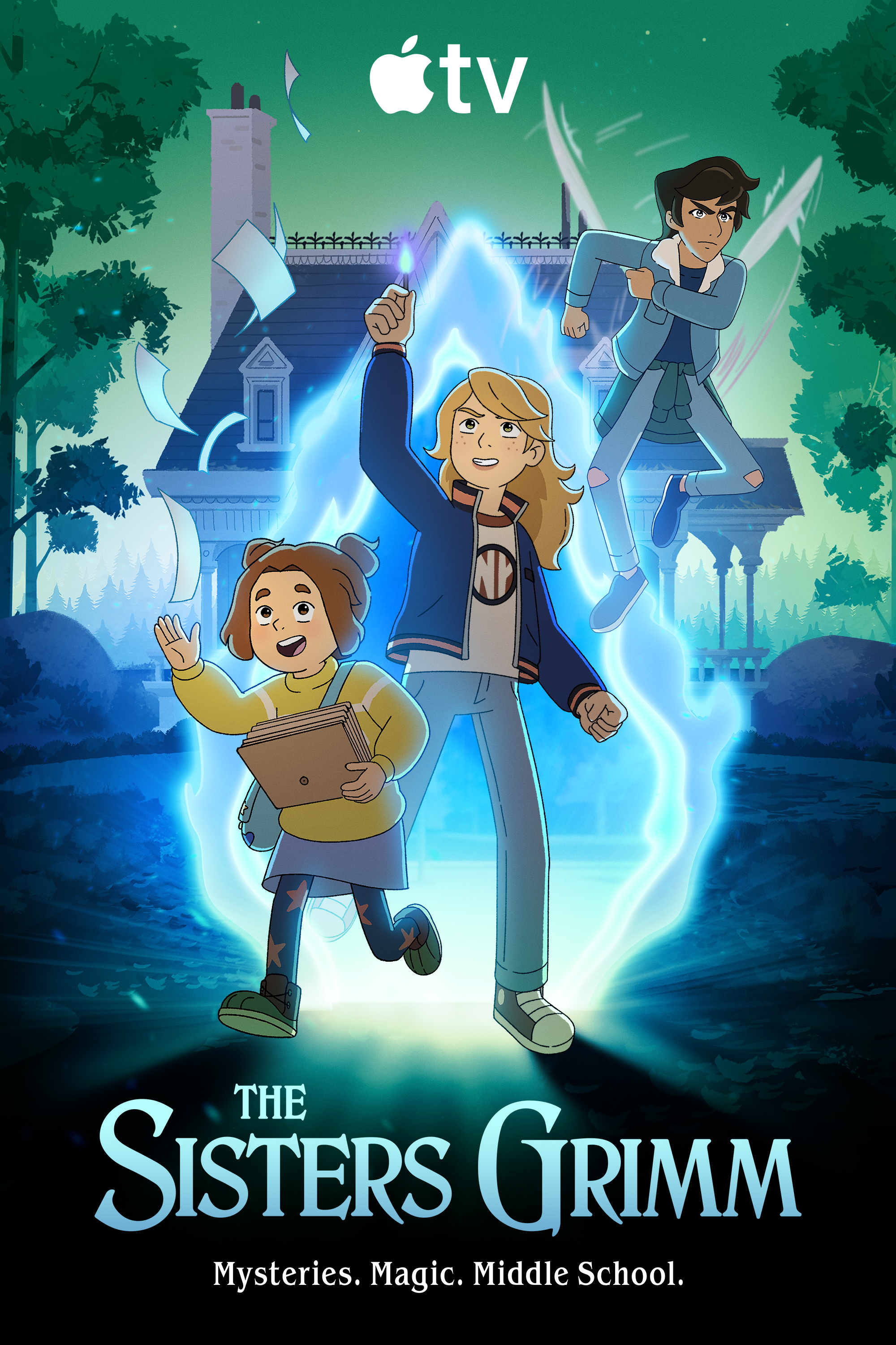 Official vertical poster for The Sisters Grimm showing Sabrina, Daphne and Puck.