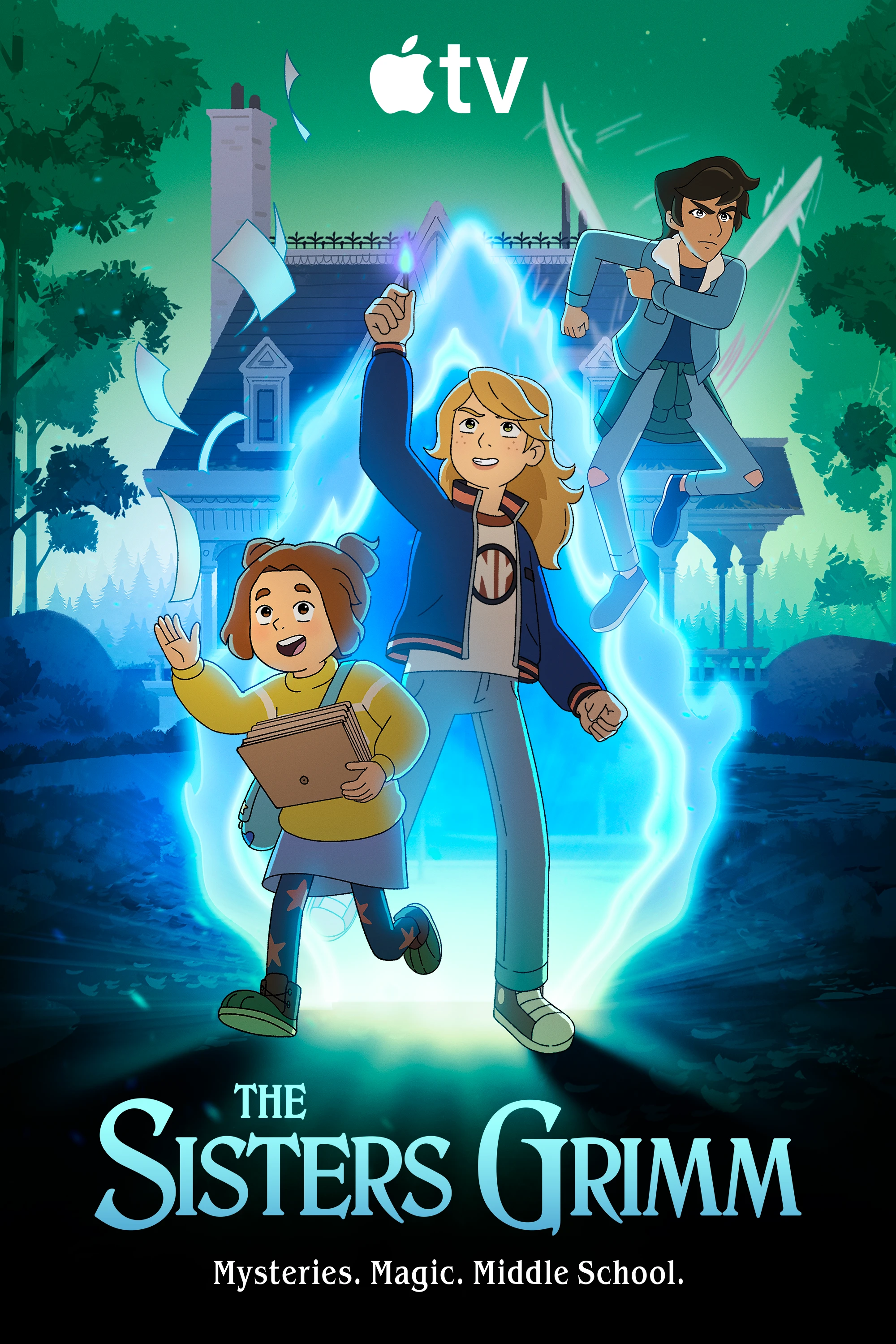 Official vertical poster for The Sisters Grimm showing Sabrina, Daphne and Puck.