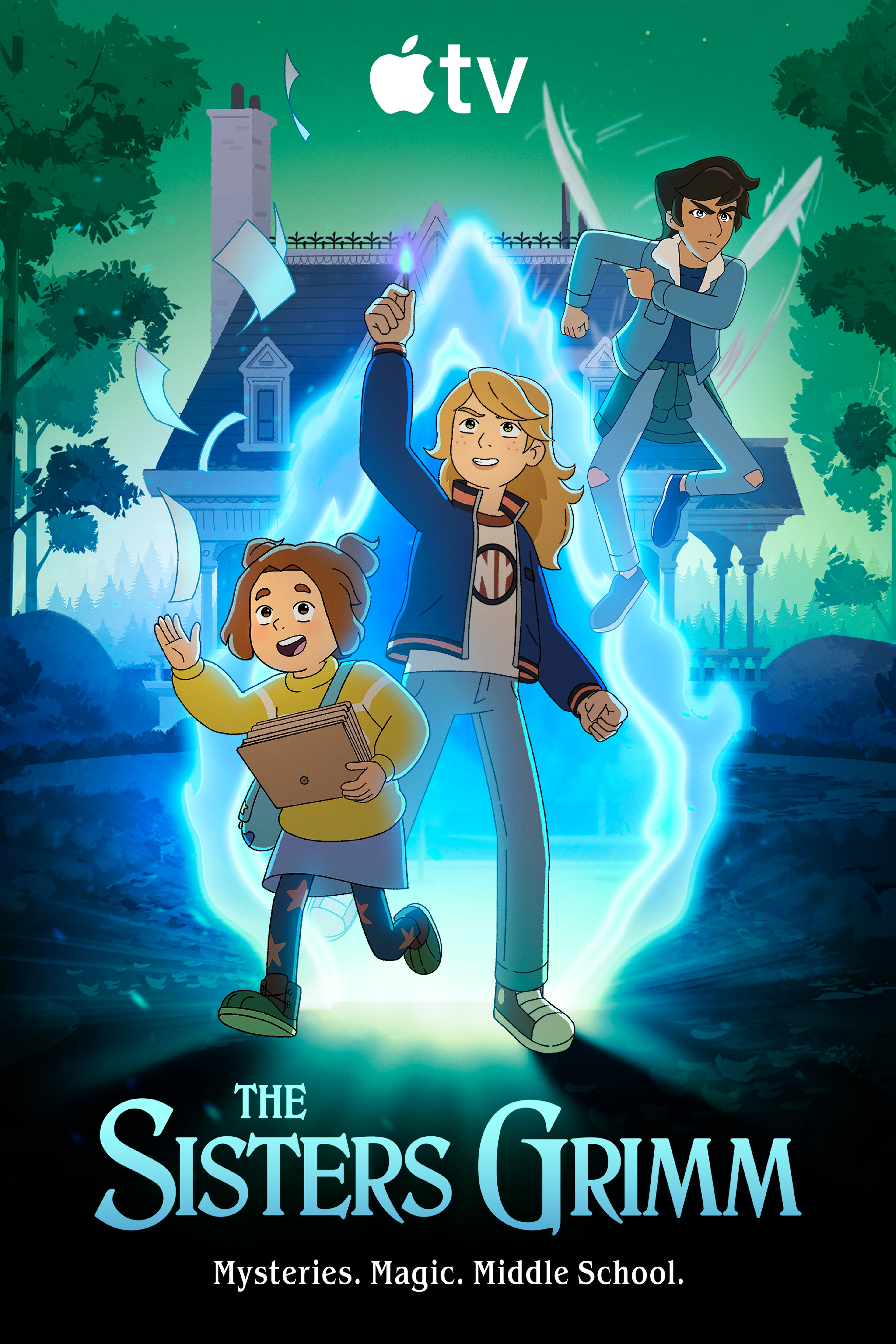 Official vertical poster for The Sisters Grimm showing Sabrina, Daphne and Puck.