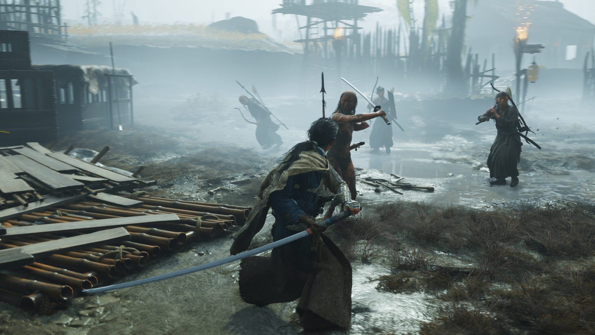Atsu faces a group of enemies during a Ghost of Yōtei Most Wanted run.