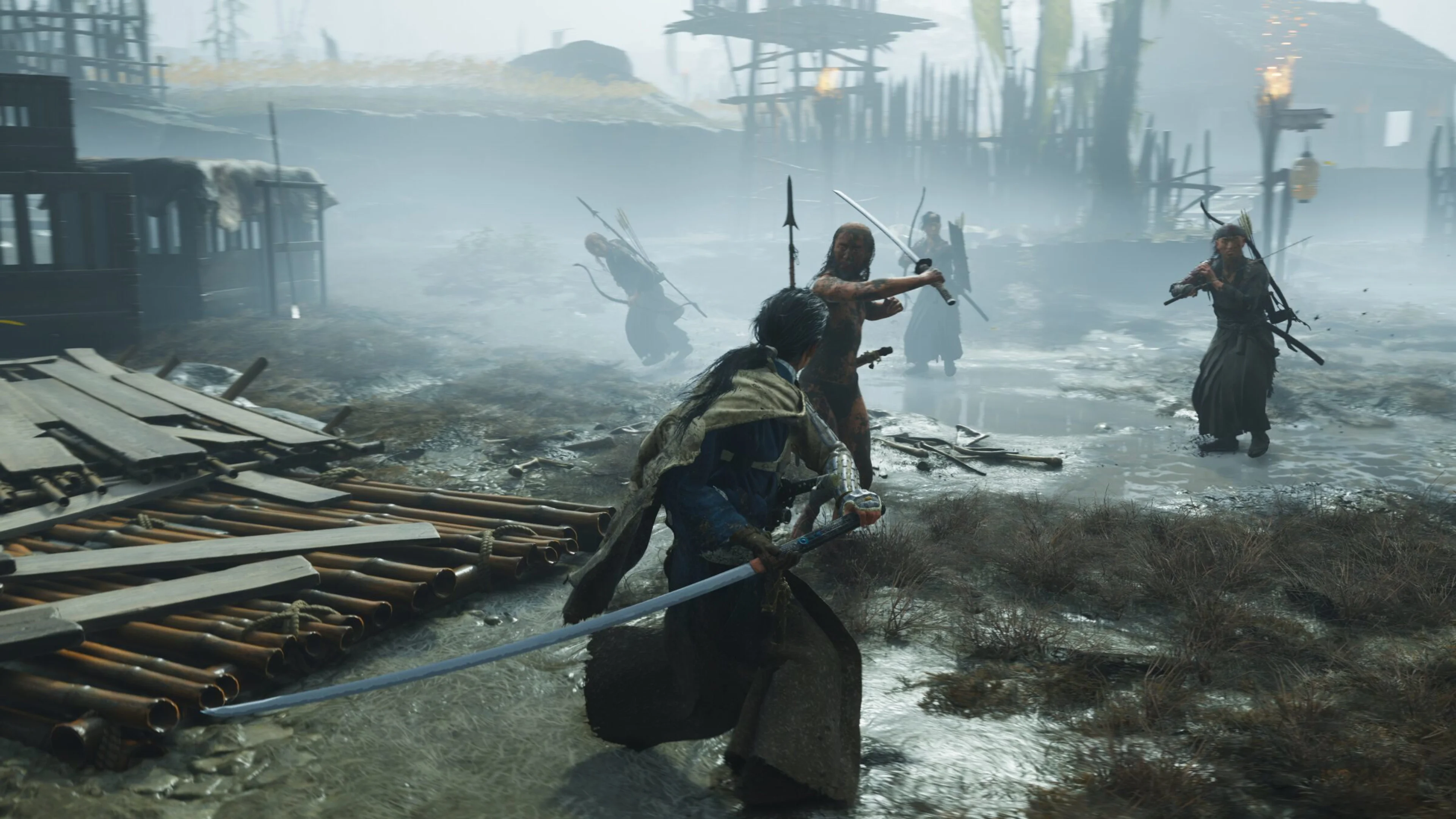 Atsu faces a group of enemies during a Ghost of Yōtei Most Wanted run.
