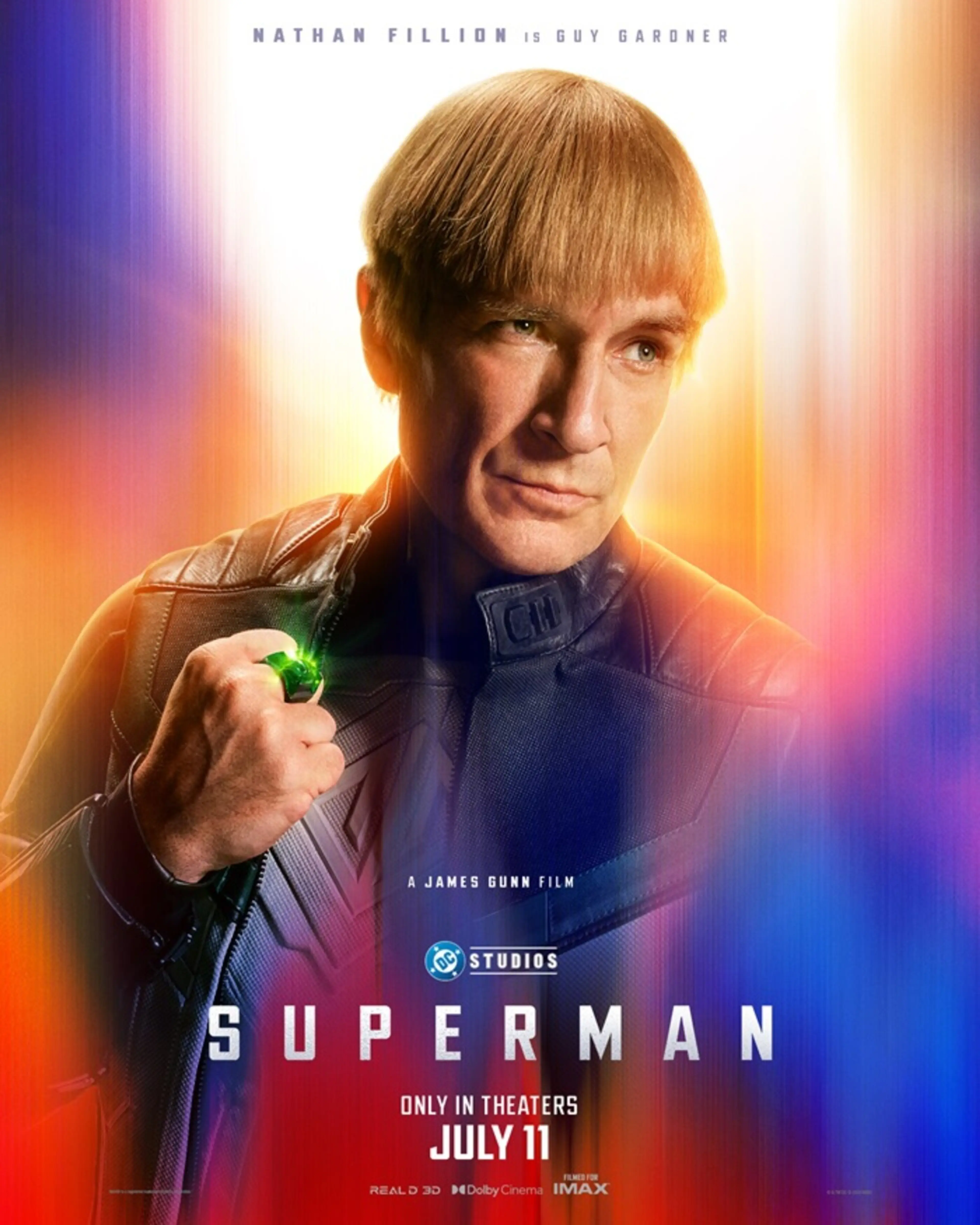 Nathan Fillion as Guy Gardner in an official Superman character portrait.