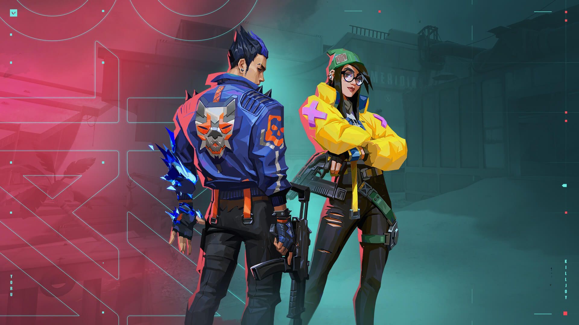 Valorant Agents Yoru and Killjoy stand together in official character artwork.