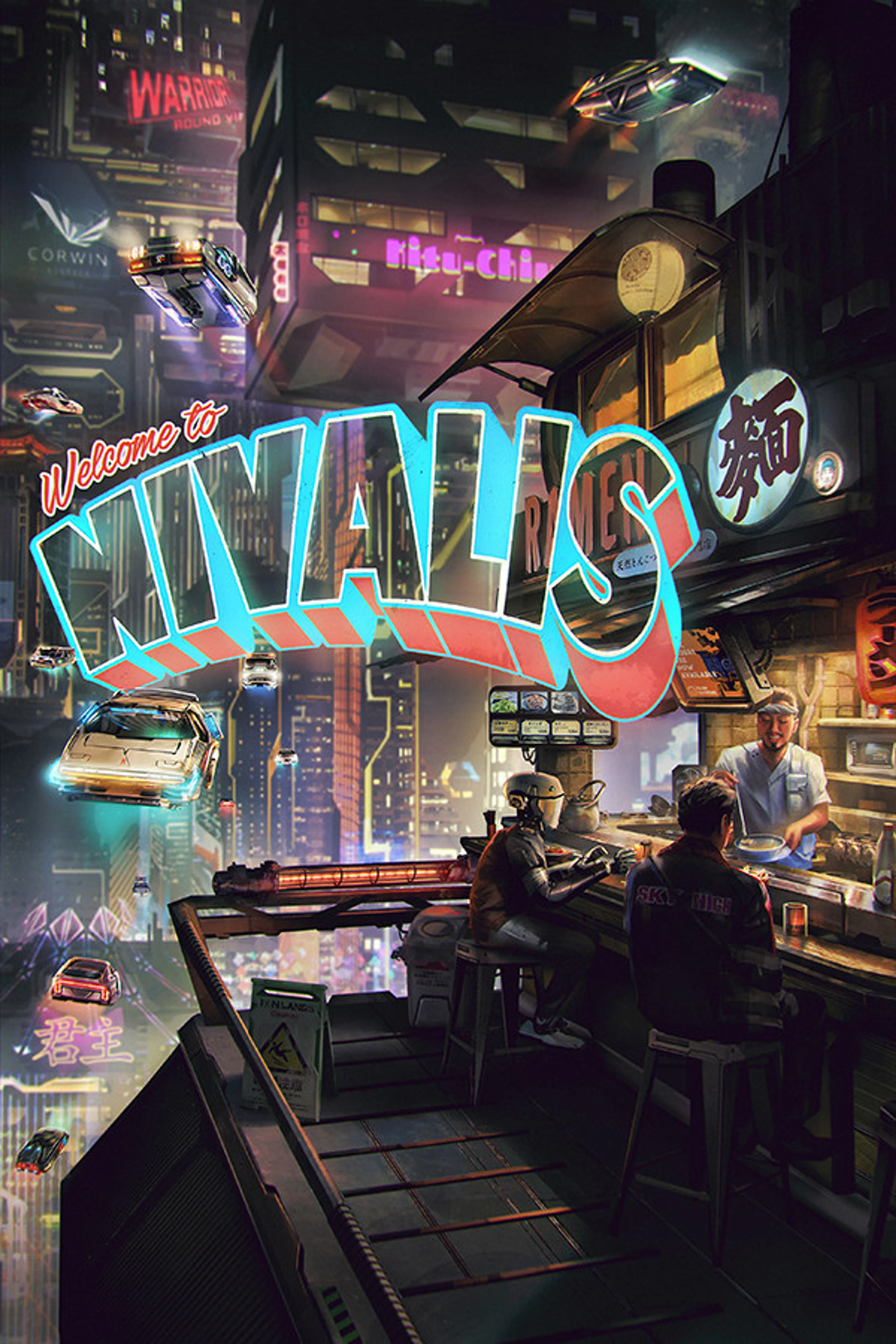 Official Nivalis Nights key art shows a lone figure below the neon city.