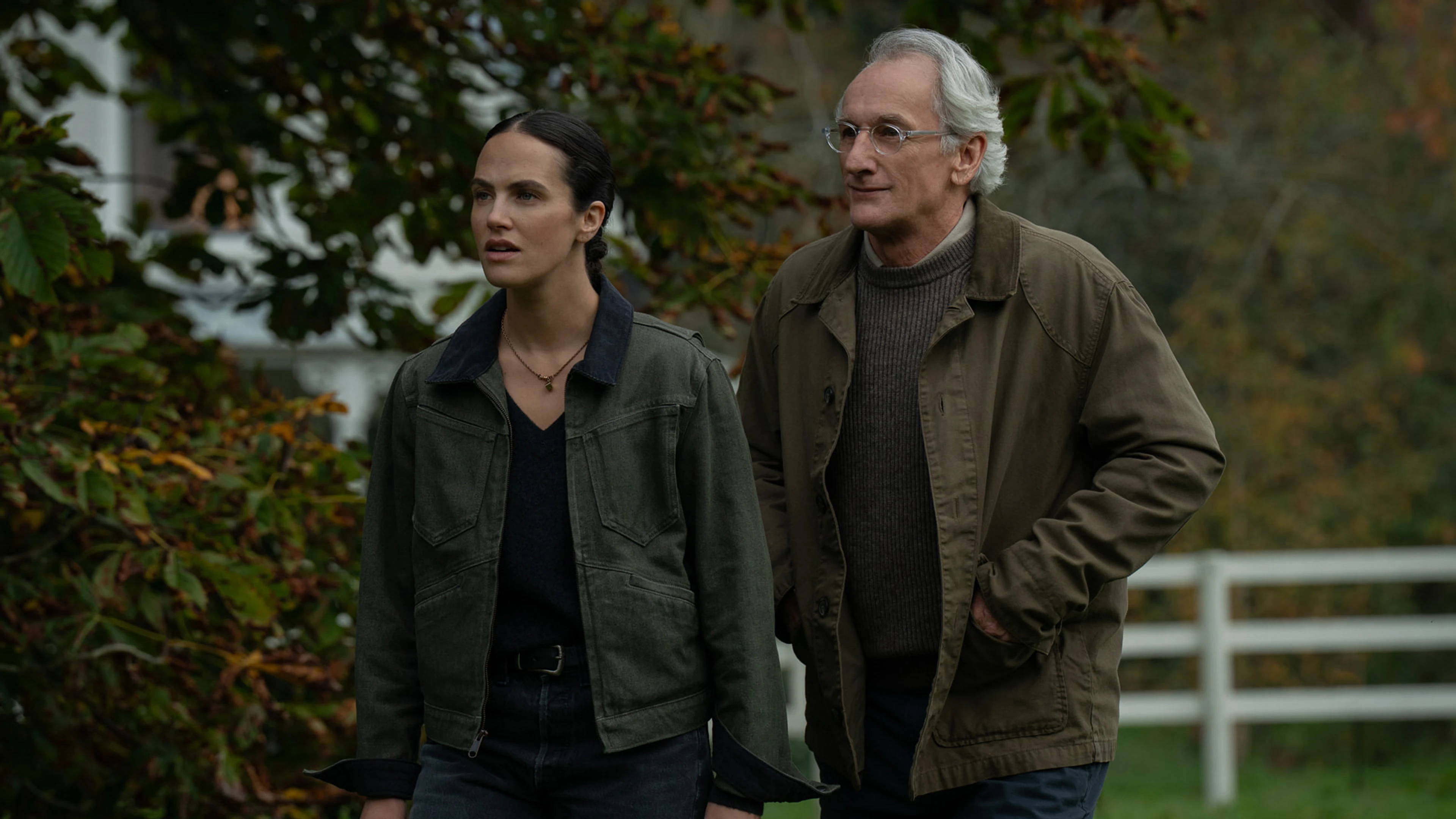 Jessica Brown Findlay and Matt Craven appear in an official Silo Season 3 still.