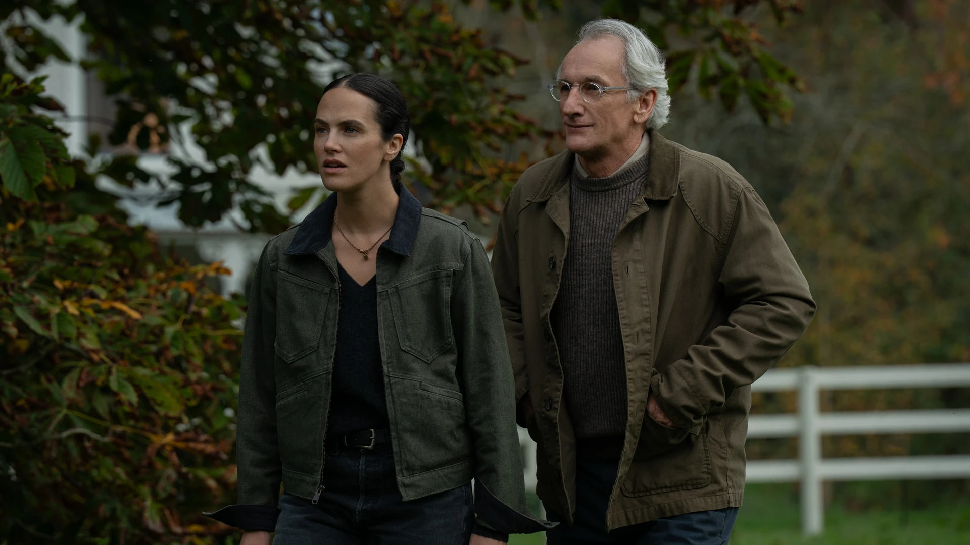 Jessica Brown Findlay and Matt Craven appear in an official Silo Season 3 still.