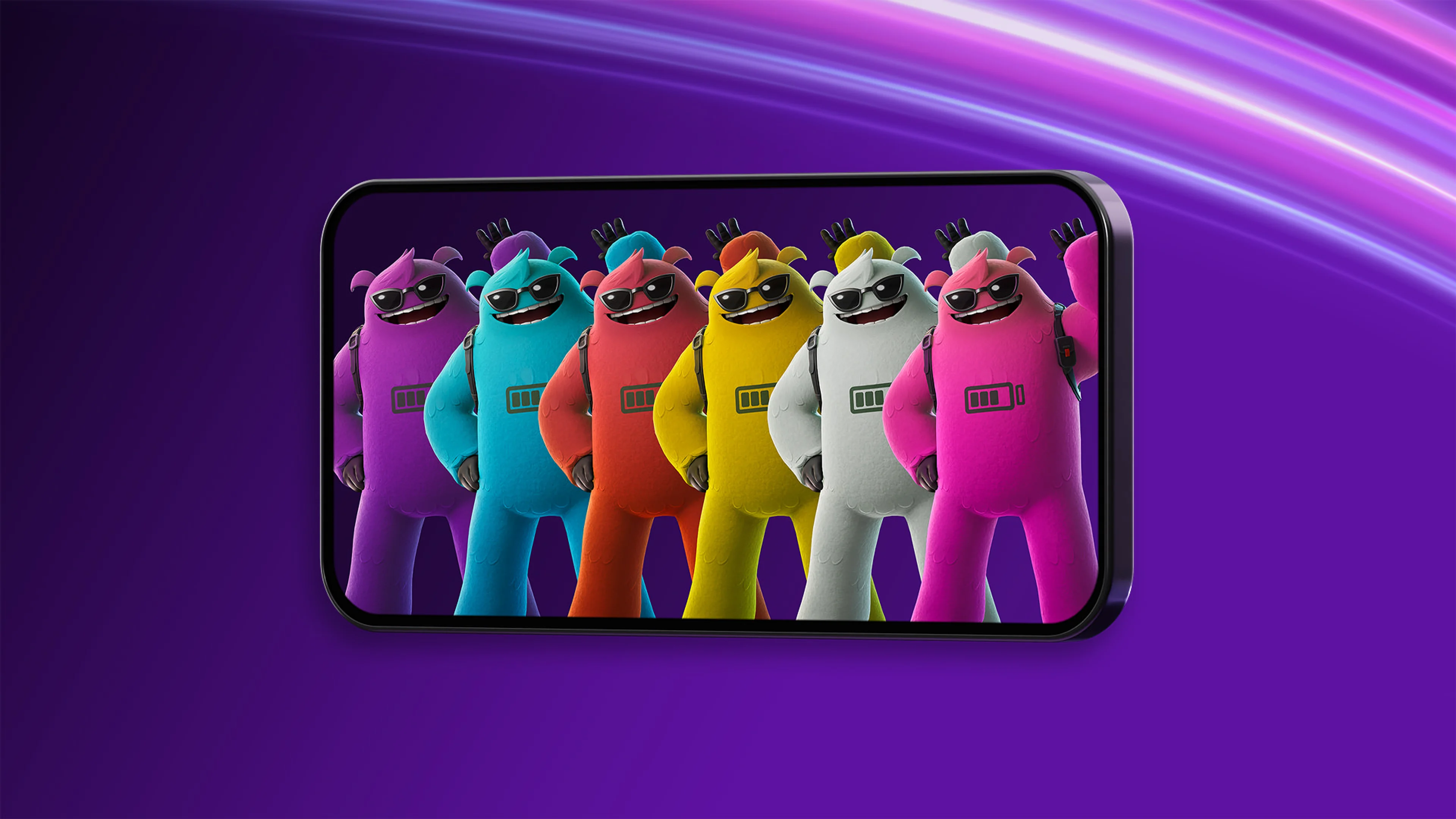 Colorful Fortnite characters displayed on a smartphone
