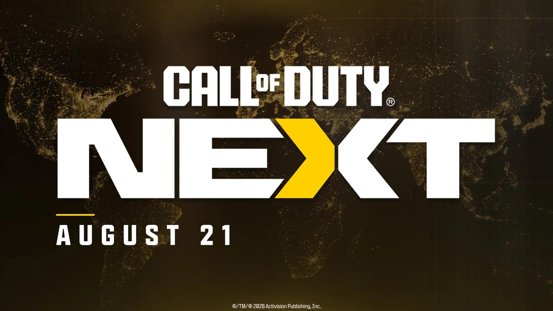 Call of Duty NEXT graphic announcing the August 21, 2026 showcase.
