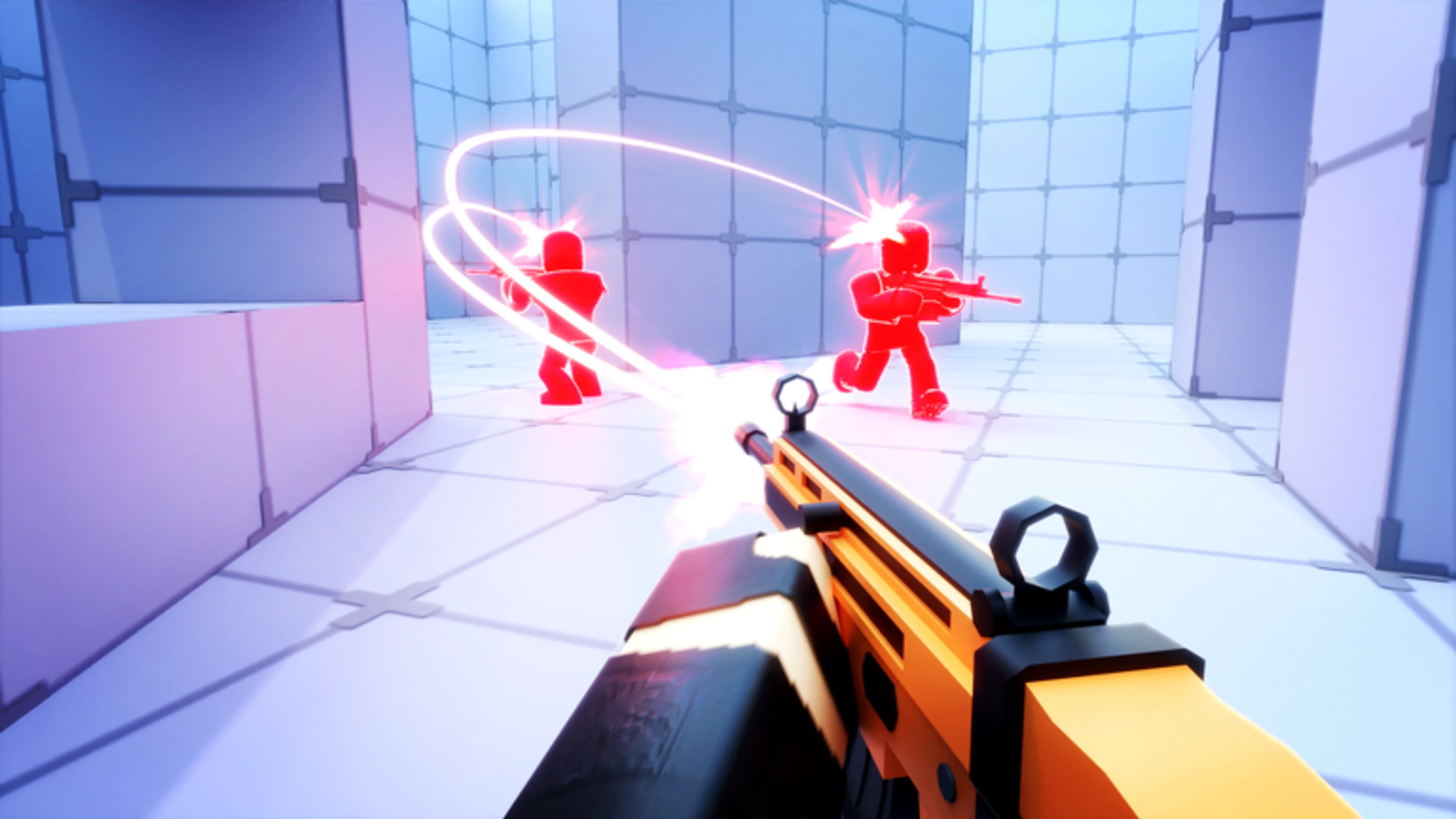 A Roblox RIVALS player firing at an opponent
