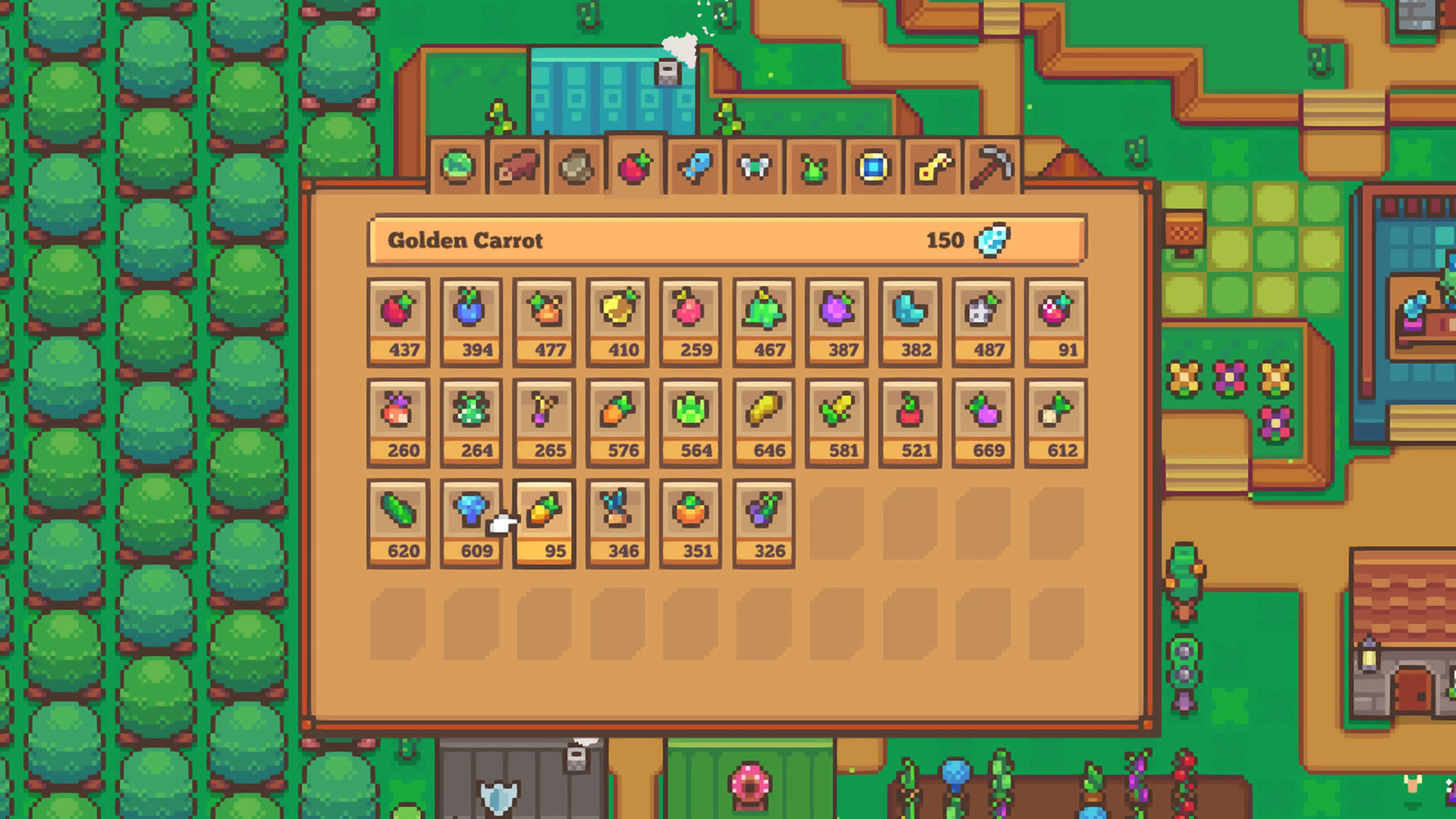 A crop selection menu inside the Littlewood town.