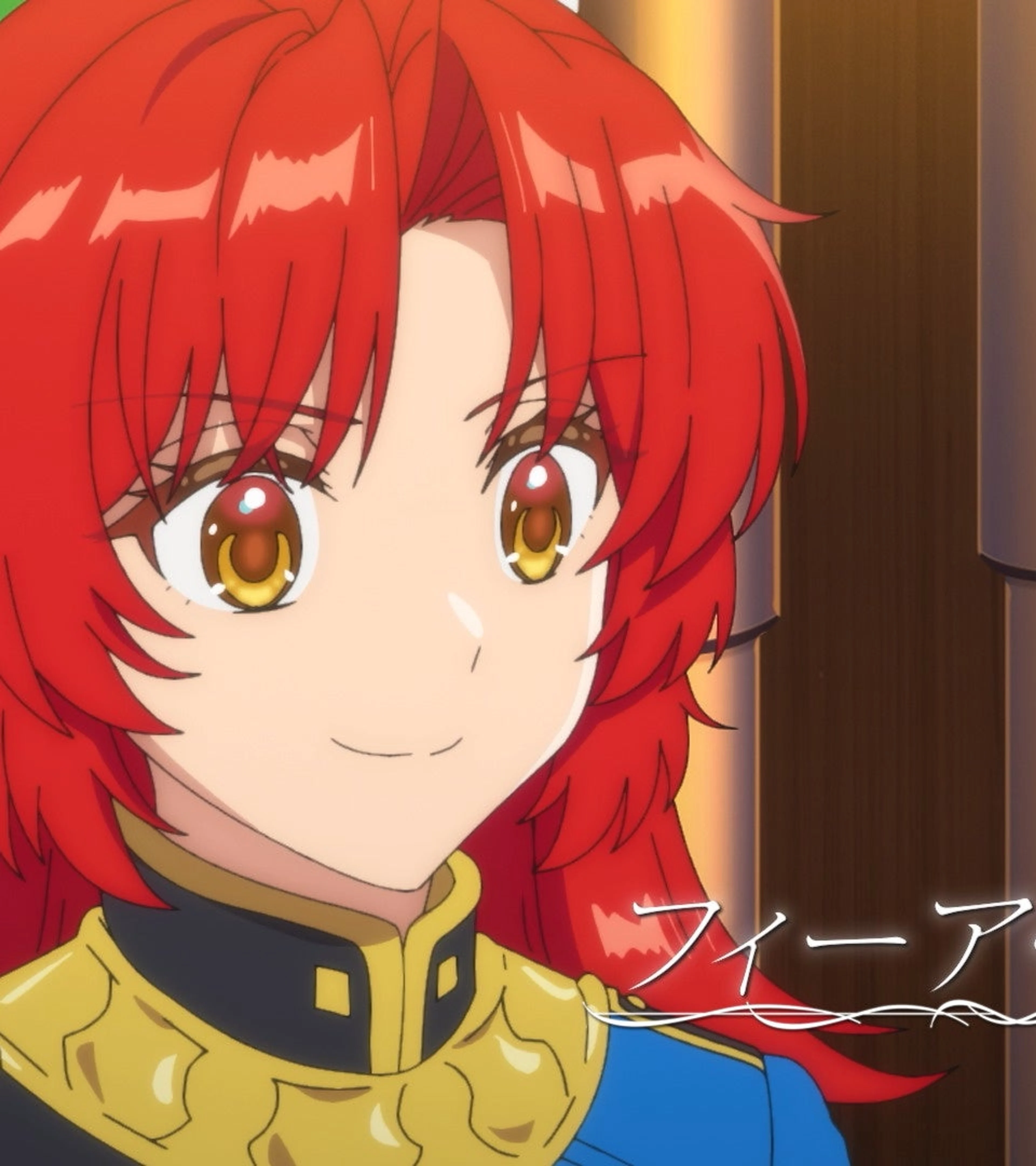 Red-haired knight Fia Ruud smiles in a close-up from the A Tale of the Secret Saint main trailer.