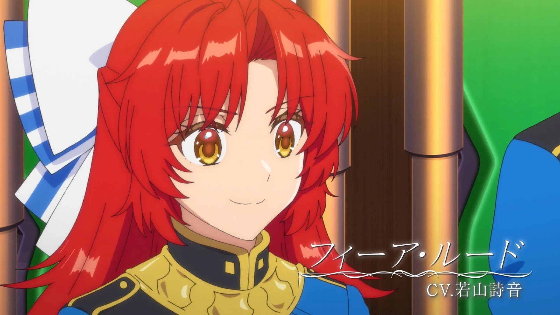 Red-haired knight Fia Ruud smiles in a close-up from the A Tale of the Secret Saint main trailer.