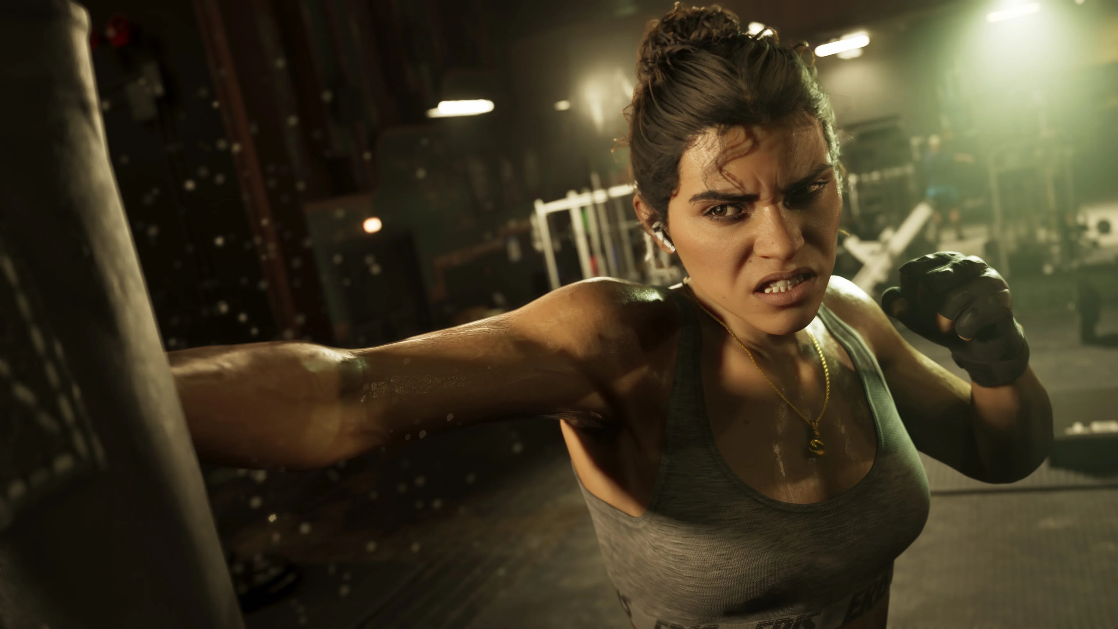 Lucia Caminos trains in a gym in official Grand Theft Auto VI footage.