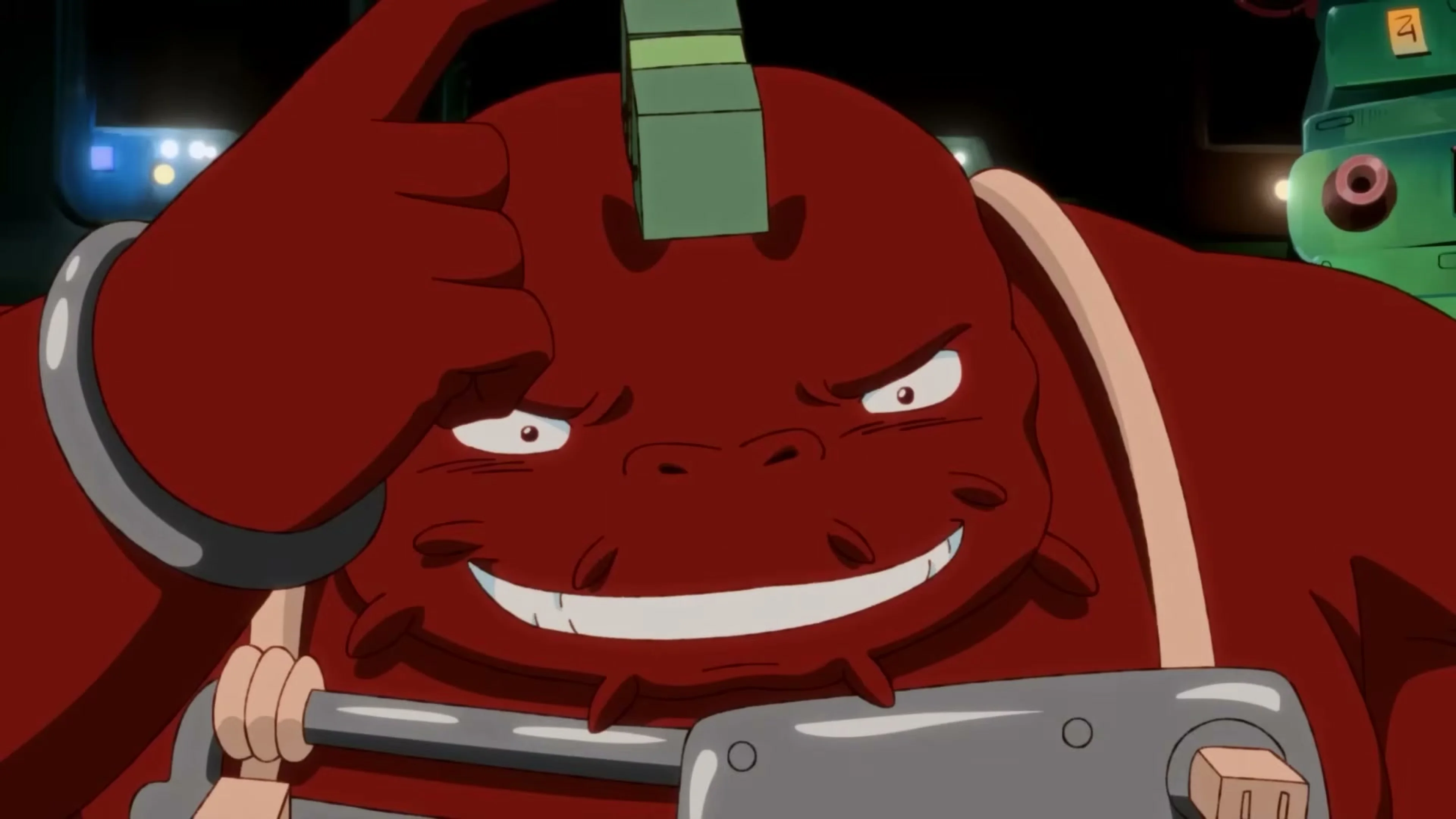 A red furry alien adjusts a control panel in Orbitals.