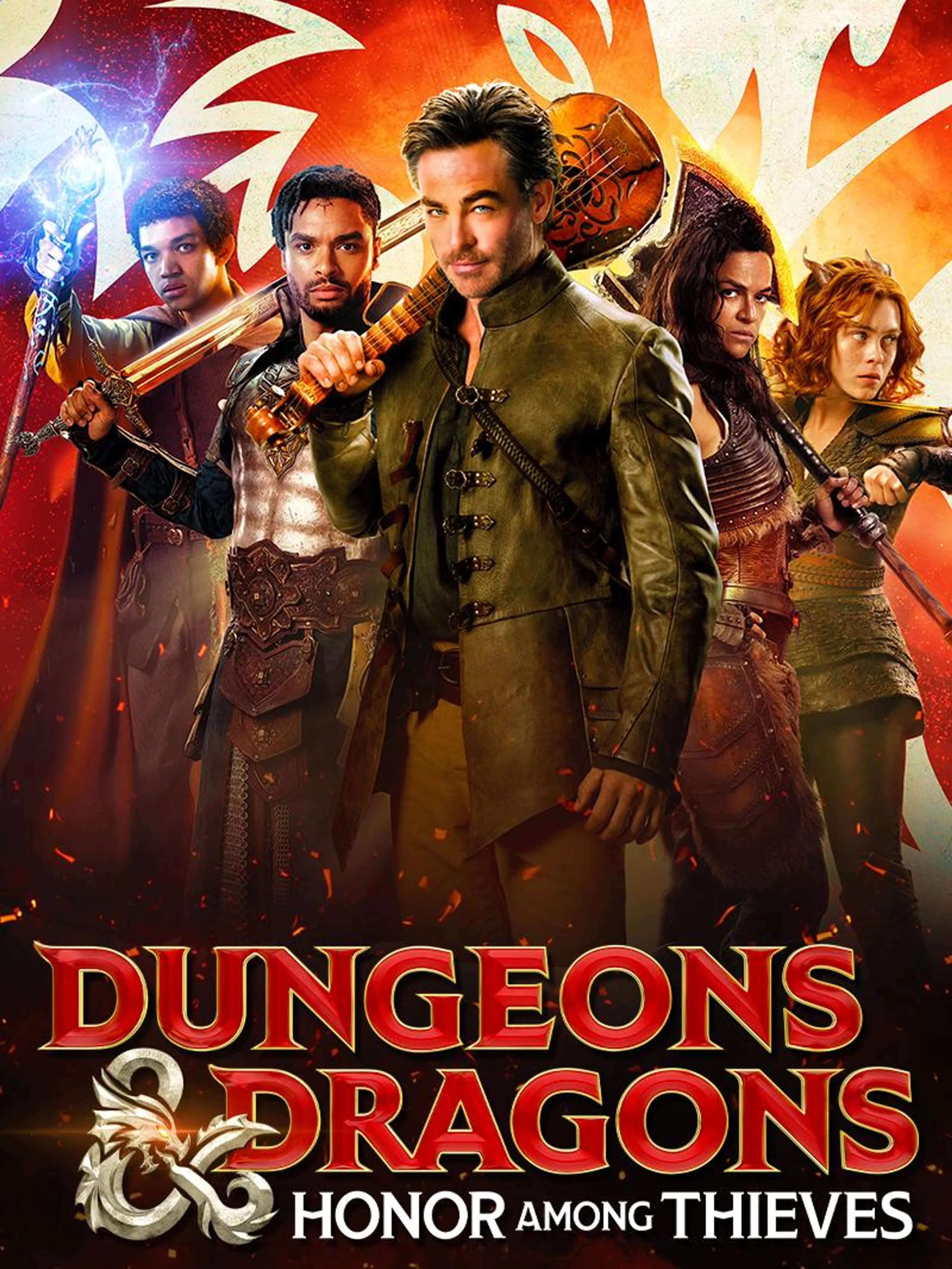 Official poster for Dungeons & Dragons: Honor Among Thieves featuring its adventuring party