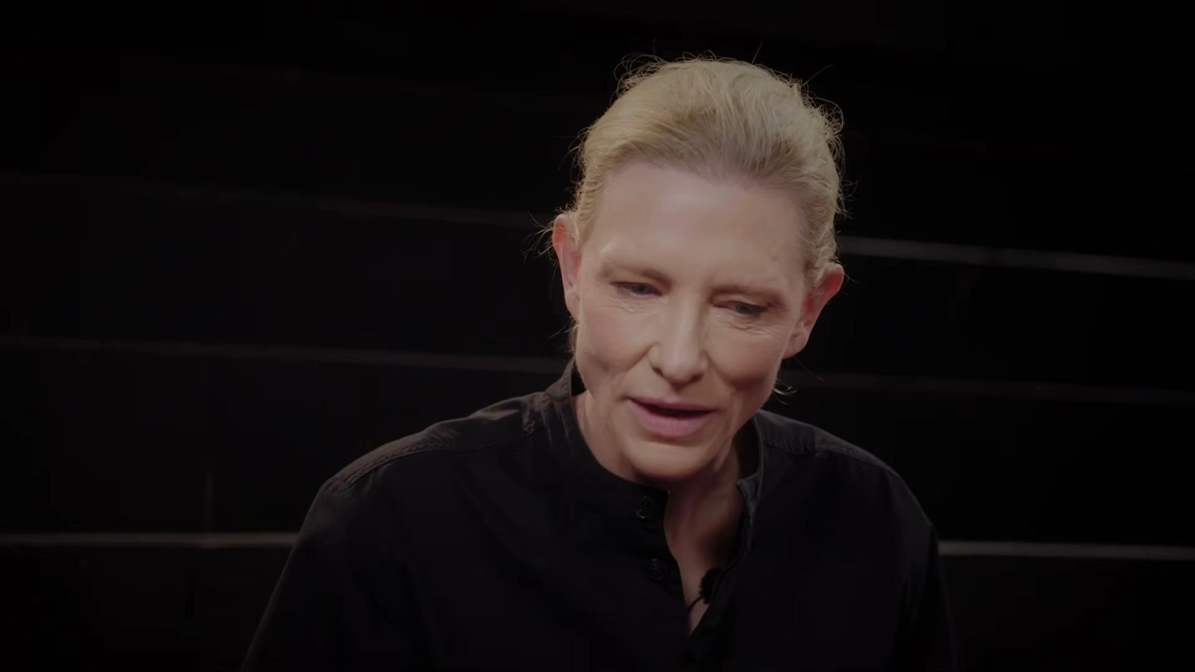 Cate Blanchett speaks during a National Theatre discussion for Electra/Persona.