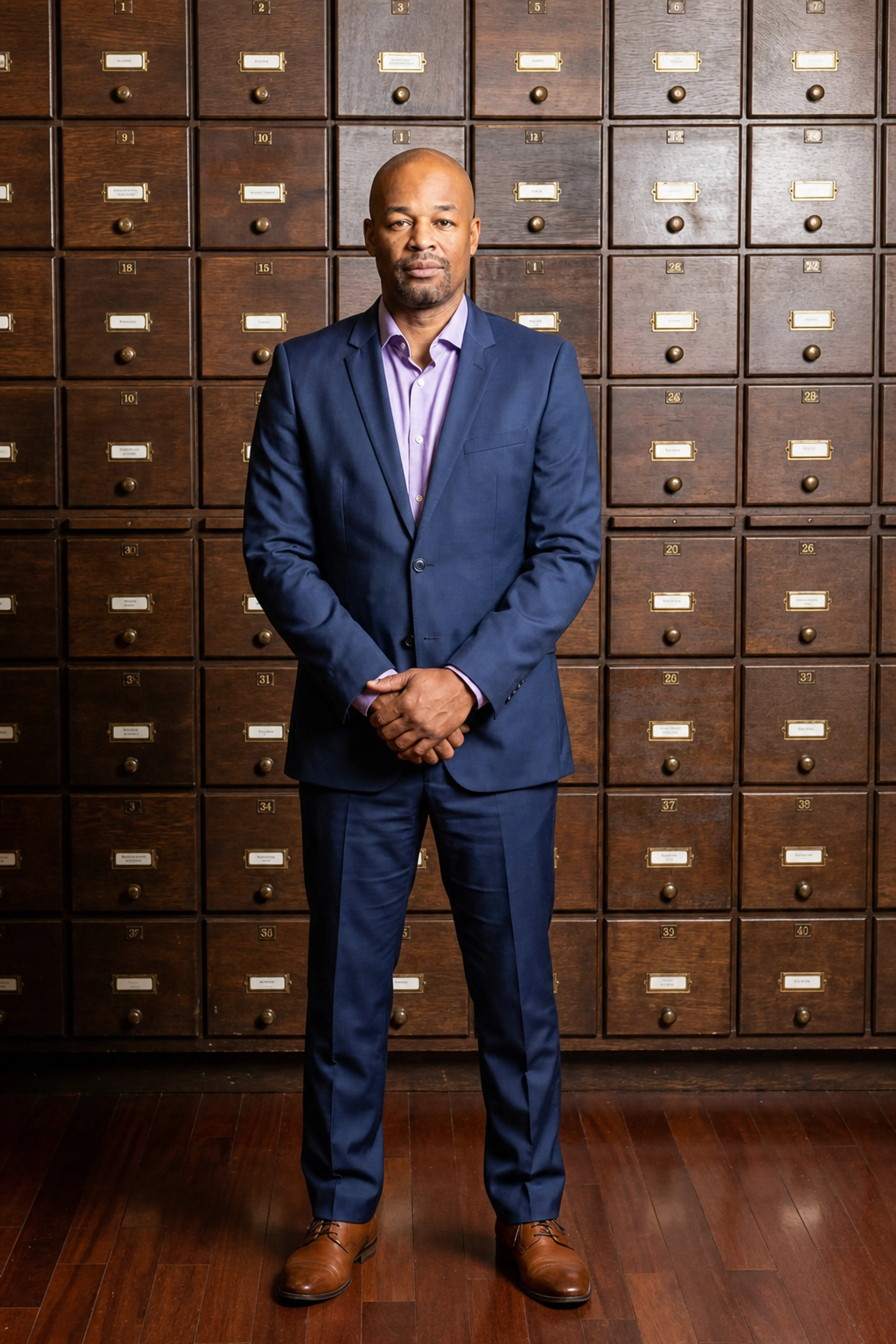 Champ, a Chicago Ready to Love contestant, wears a blue suit in his official cast portrait.