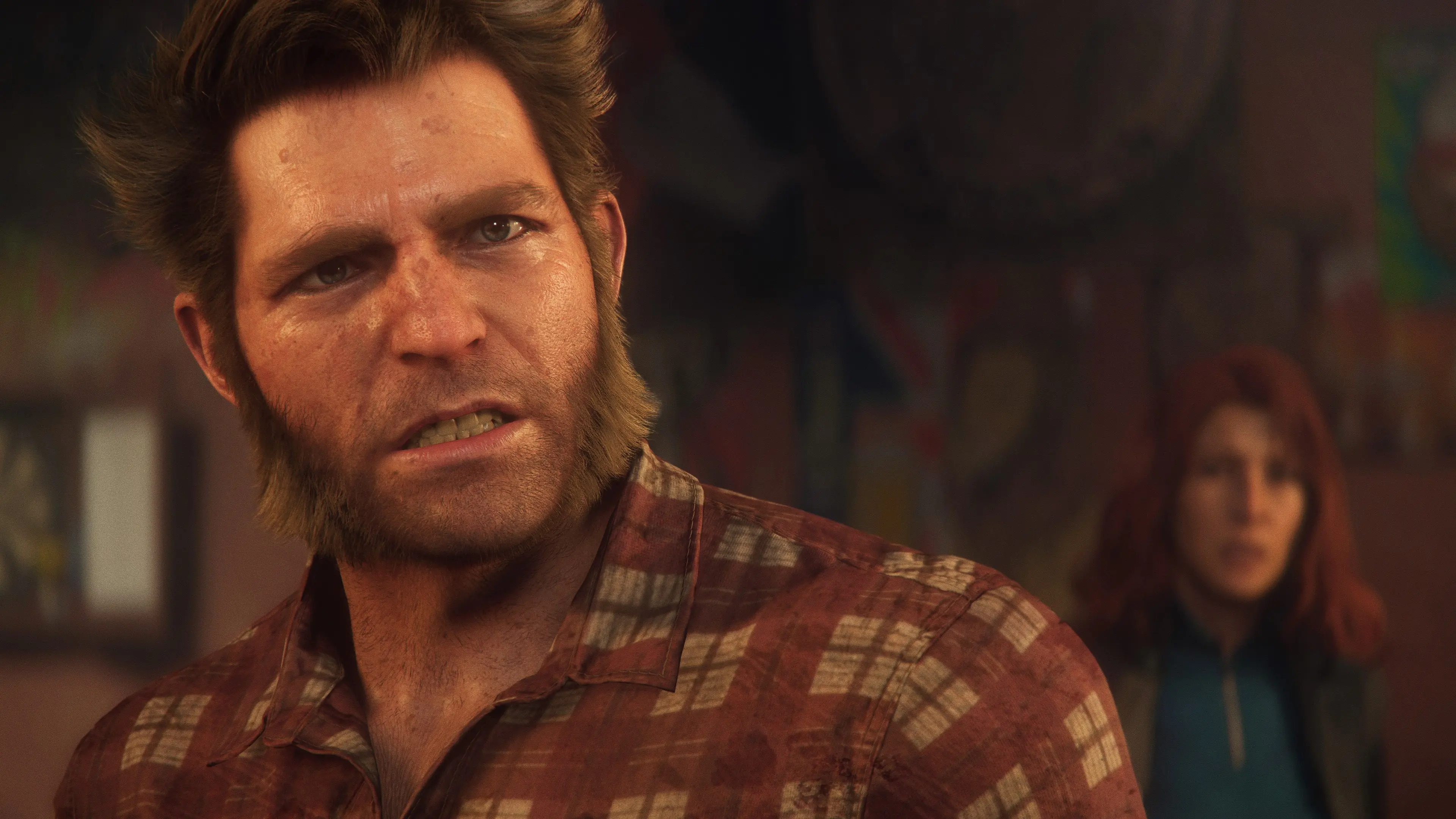 A close view of Logan during a story scene in Marvel’s Wolverine.