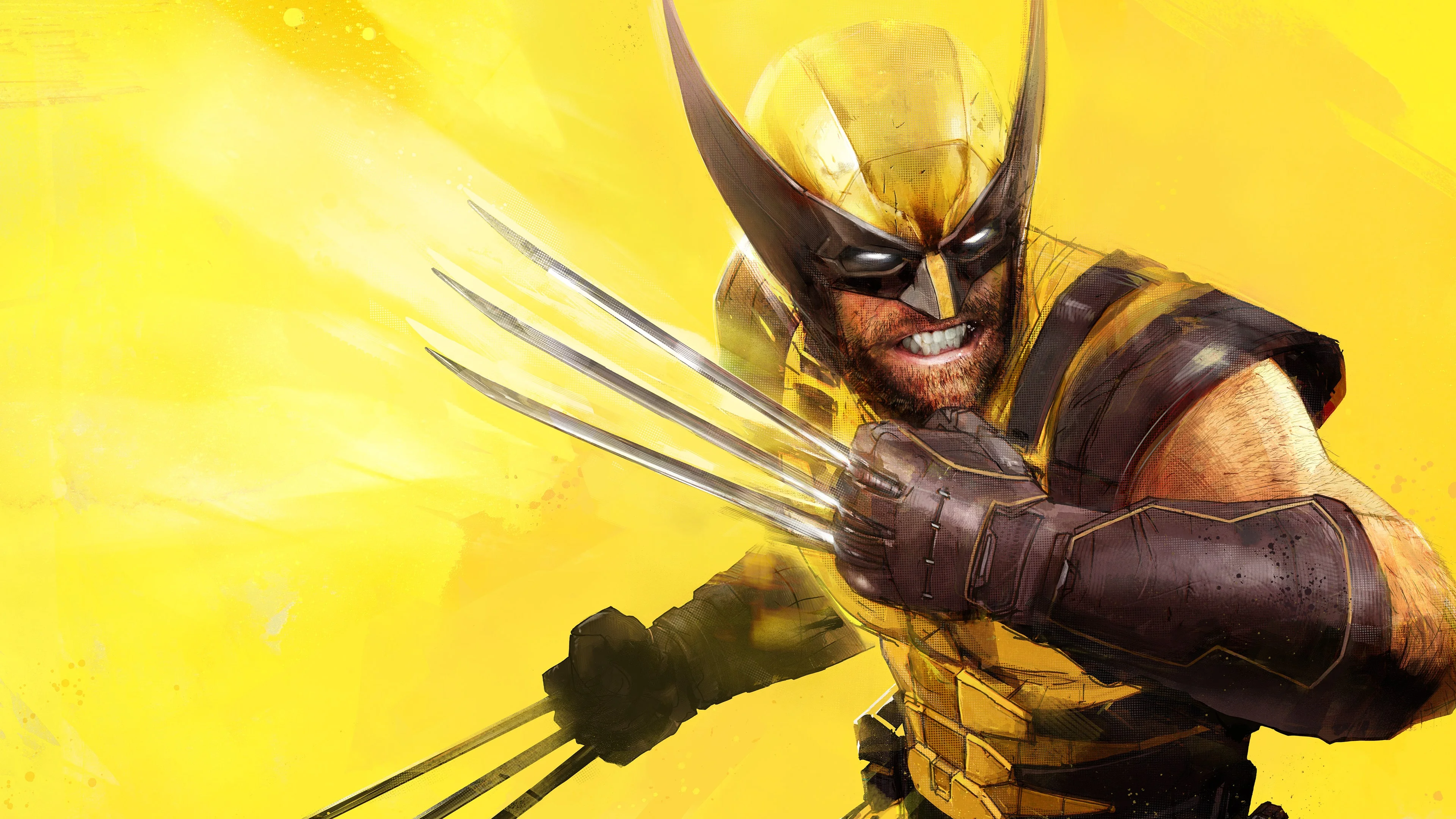 Marvel’s Wolverine in his yellow and black suit with adamantium claws extended.