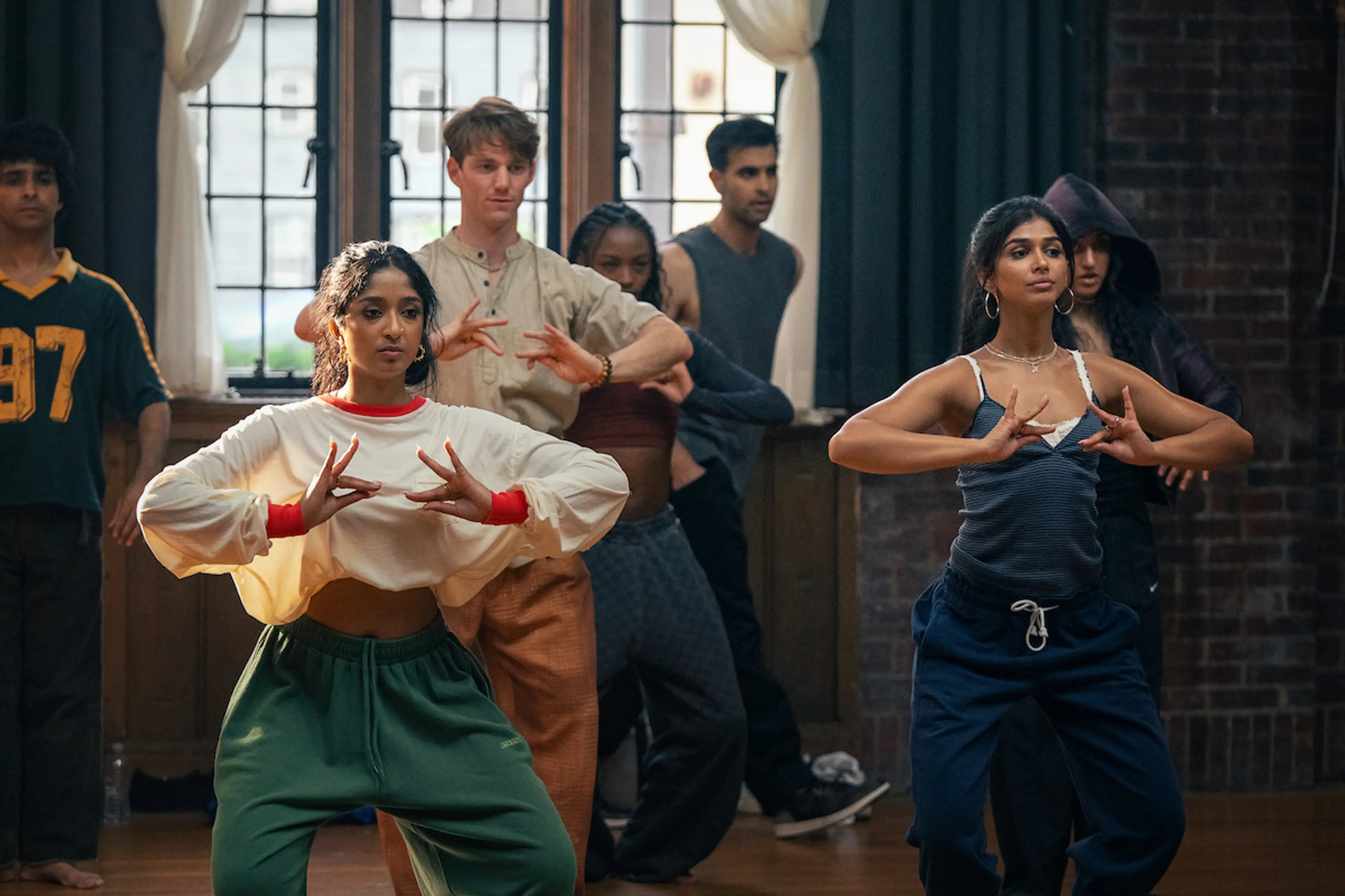 Maitreyi Ramakrishnan and Priyanka Kedia rehearse together in a dance studio.