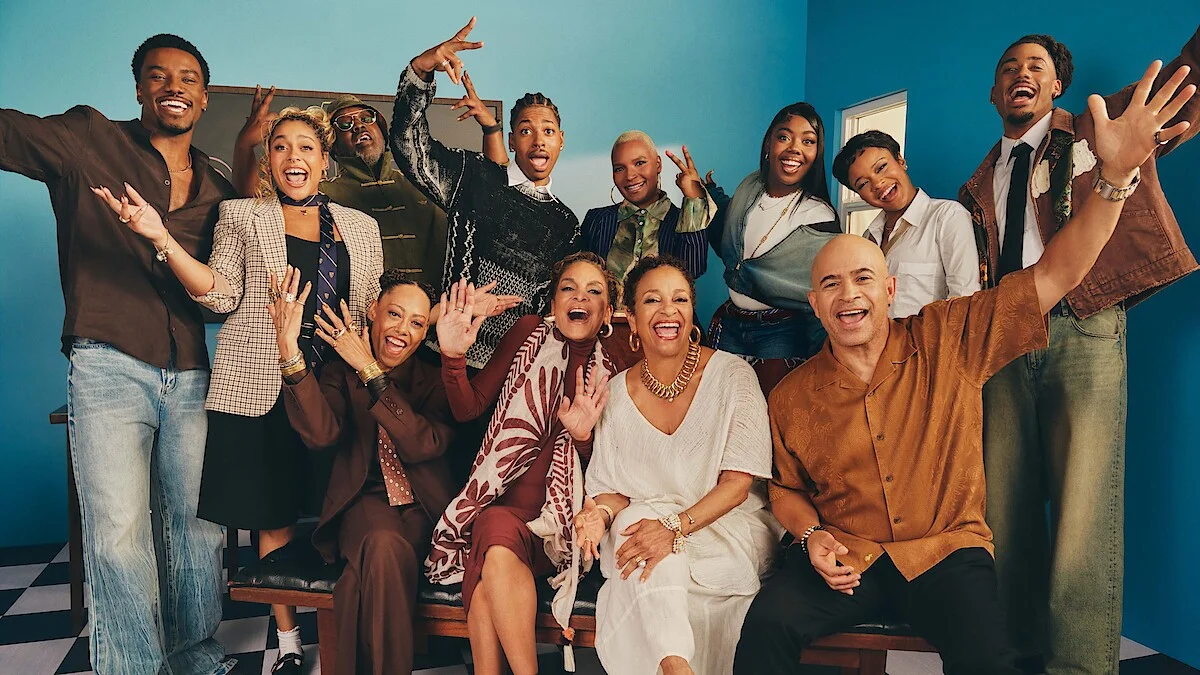 The original A Different World cast and the new Hillman College actors pose together for a group portrait.