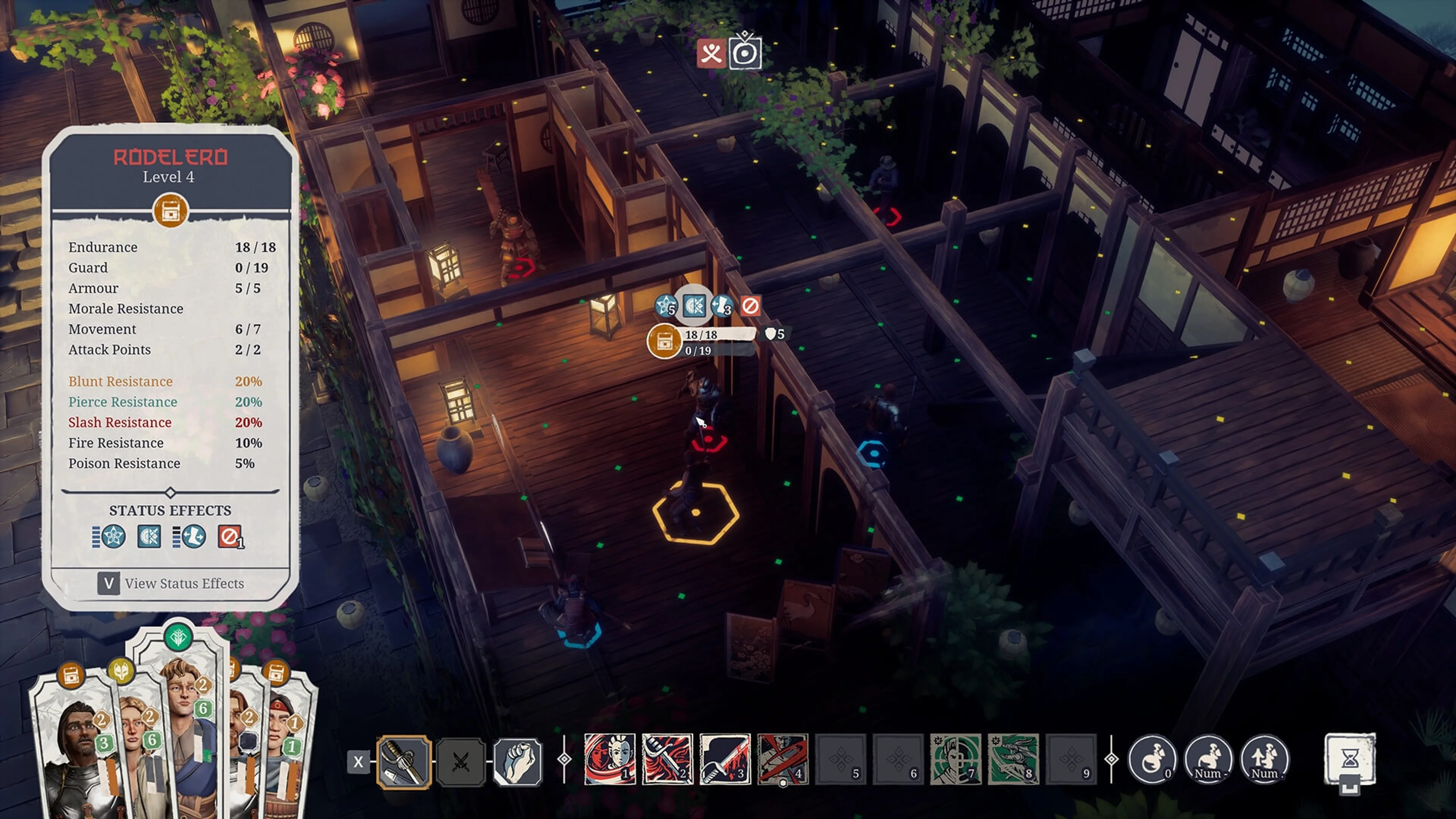 A tactical battle unfolds inside a Japanese building in Expeditions: Samurai.