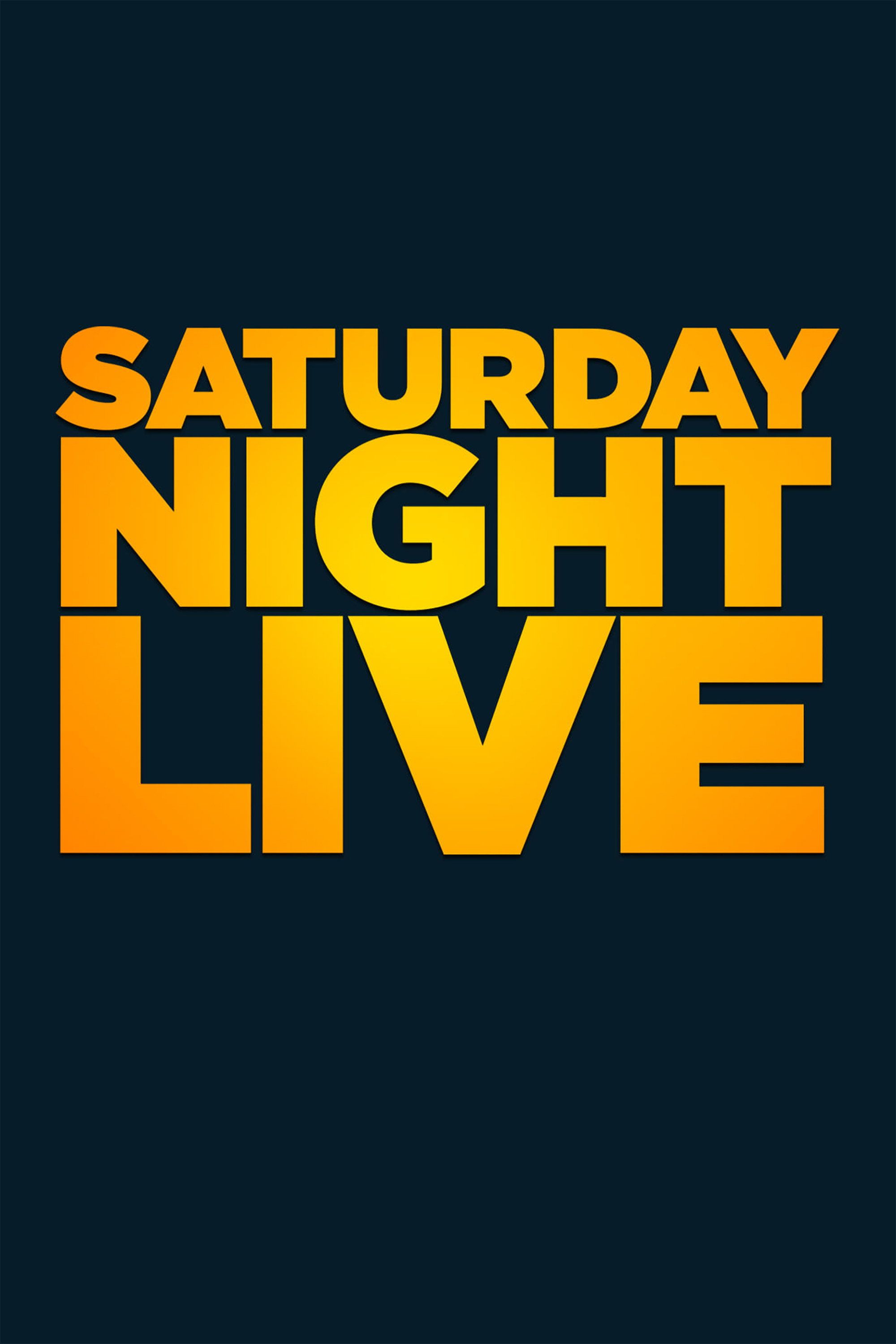 Saturday Night Live logo in sharp yellow lettering on a dark background.