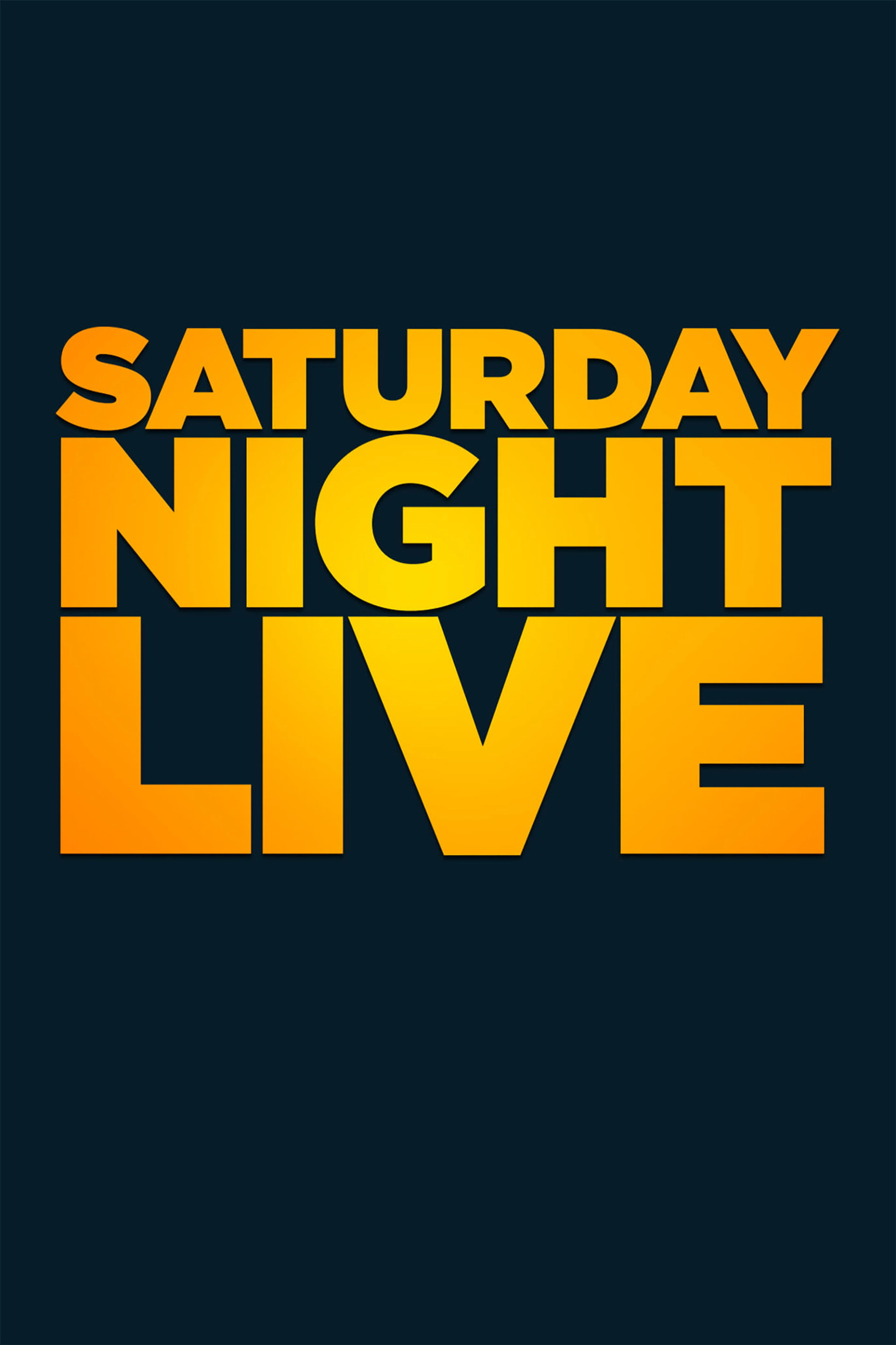 Saturday Night Live logo in sharp yellow lettering on a dark background.