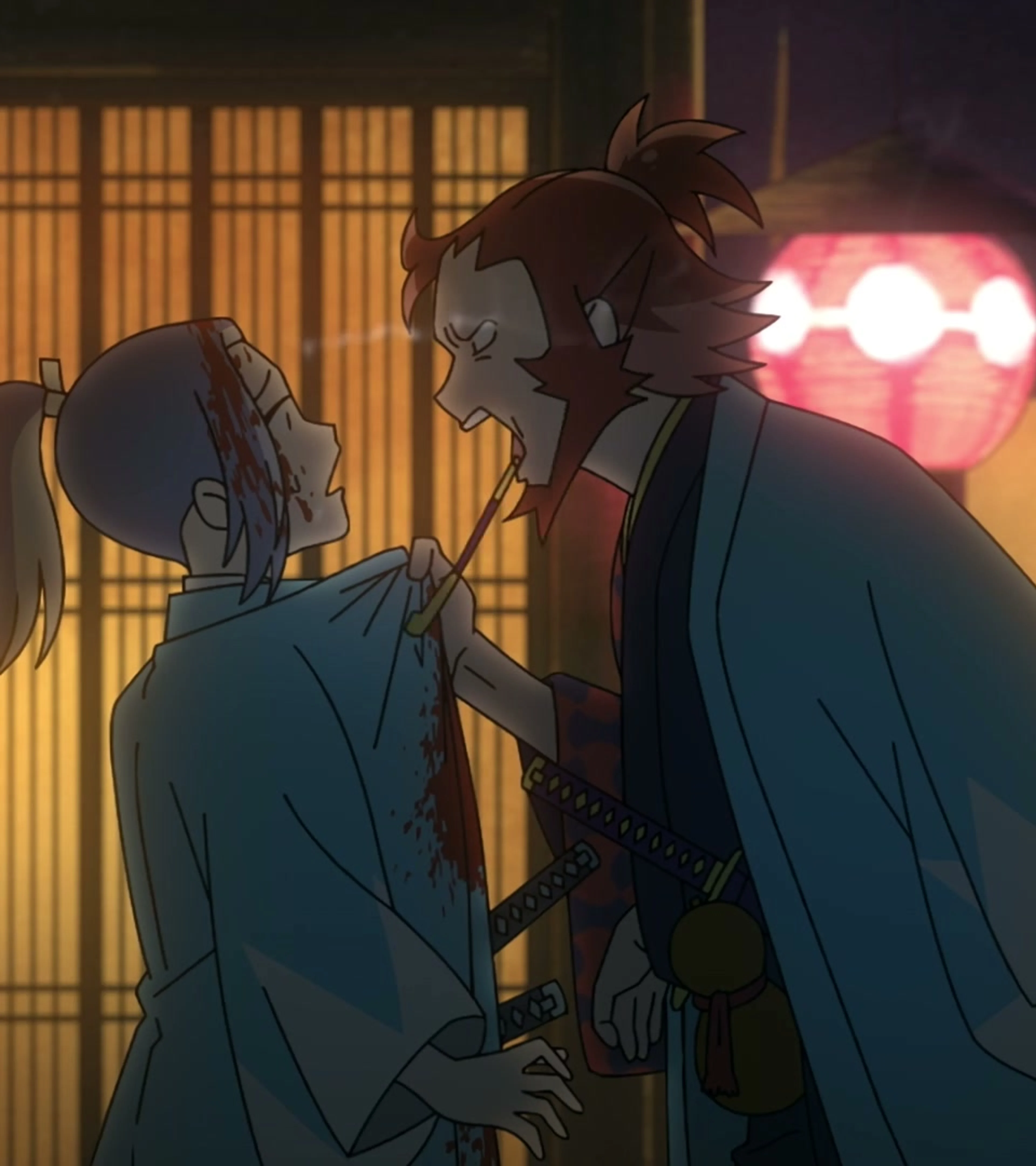 Two members of the Mibu Roshigumi confront each other in Inherit the Winds.