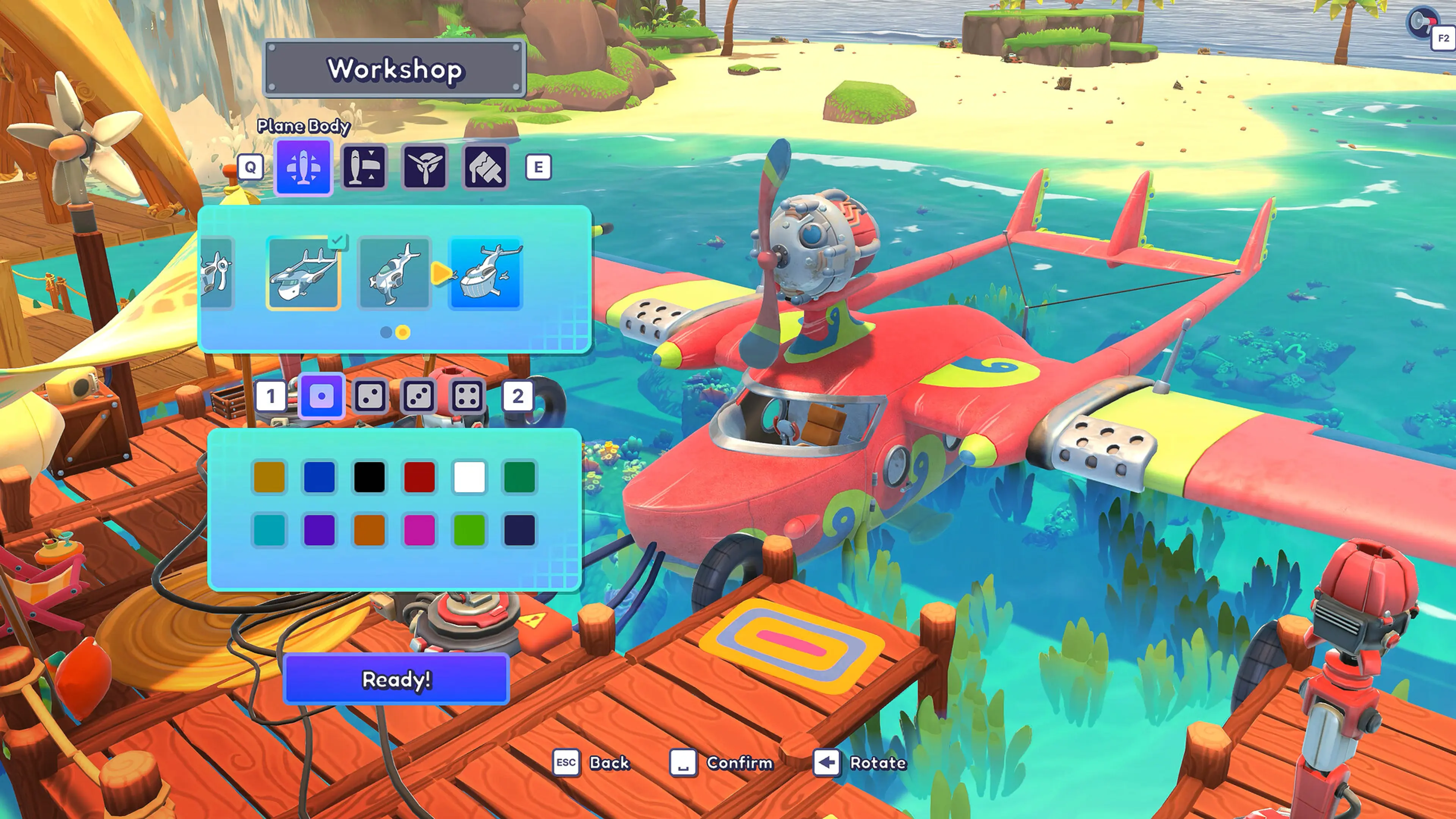 The seaplane customization screen in Lou’s Lagoon