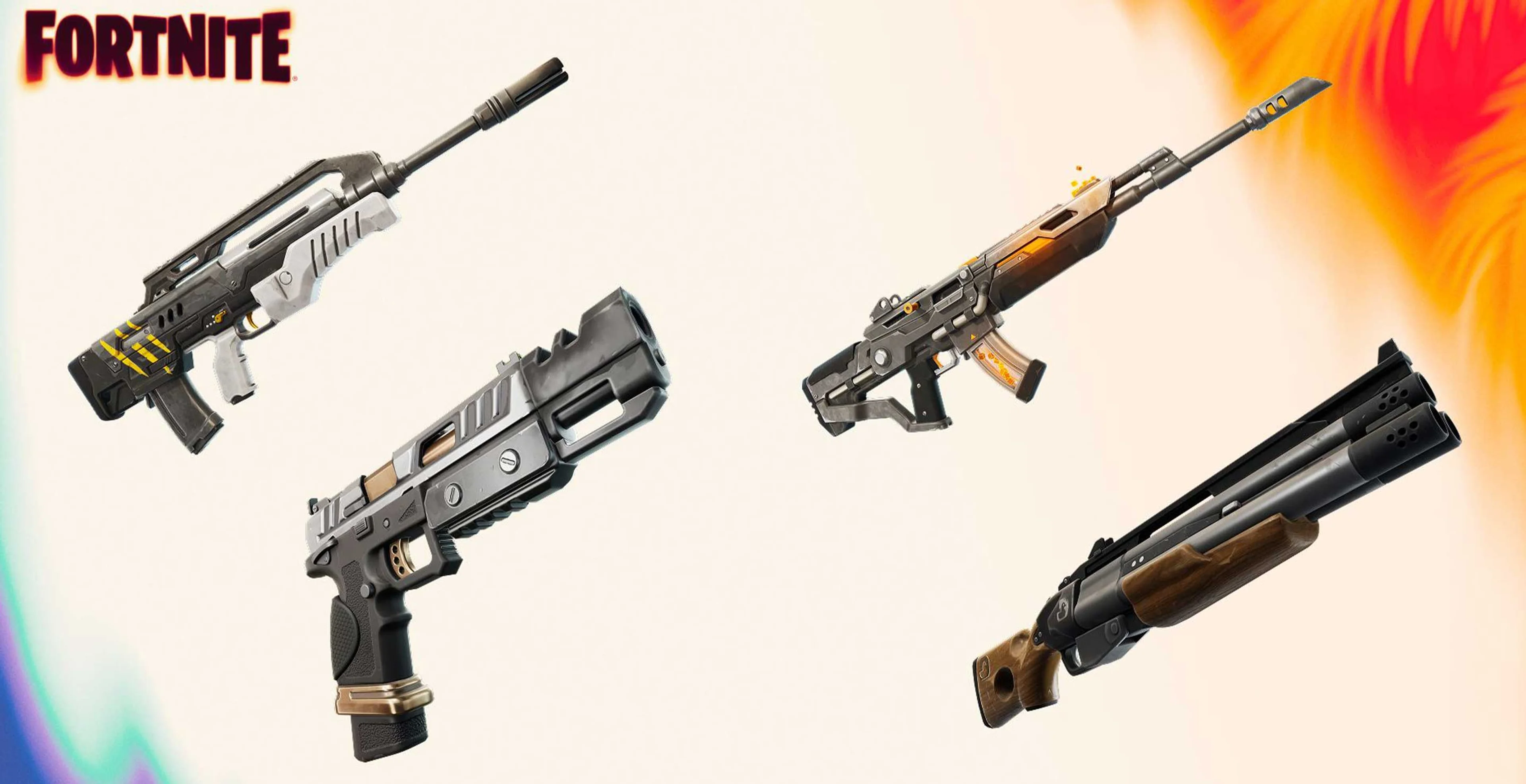 A selection of Fortnite weapons from an official Epic Games image.