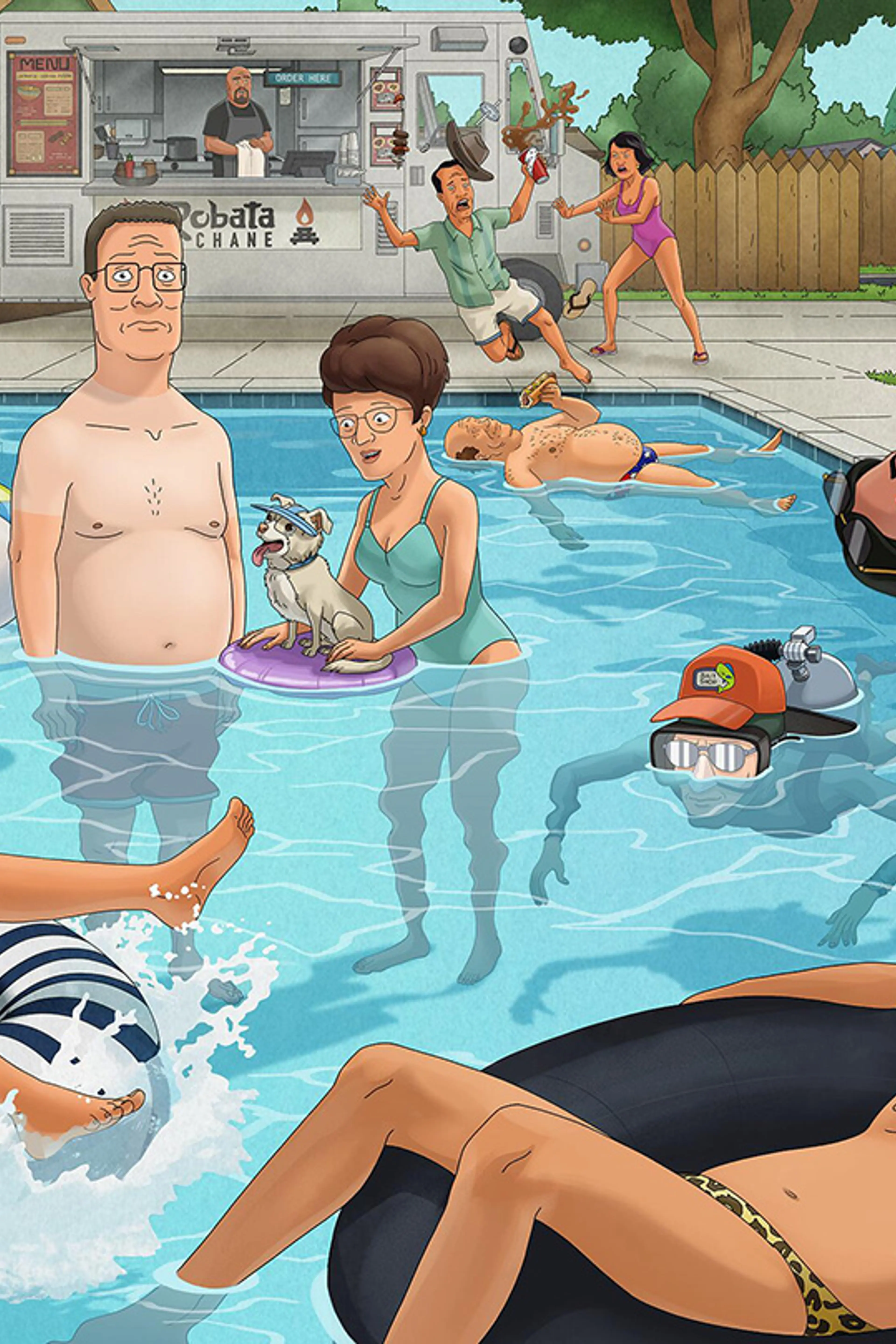 King of the Hill Season 15 characters at a pool.