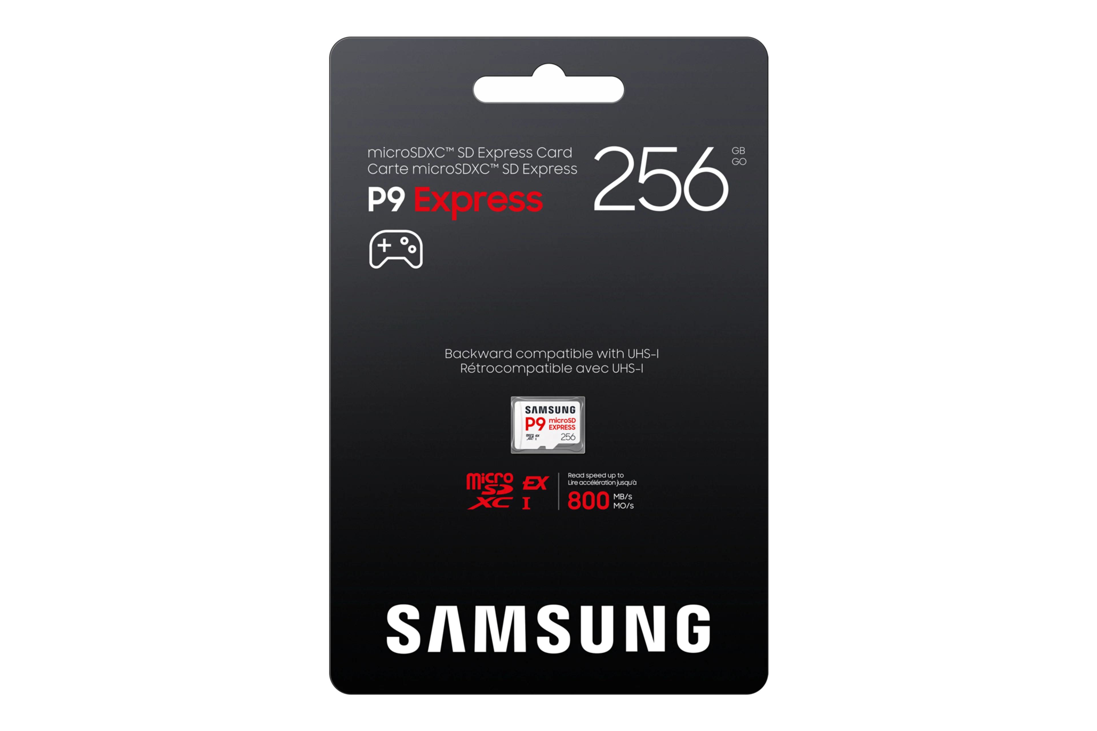 Samsung P9 Express 256GB packaging showing the microSD Express label