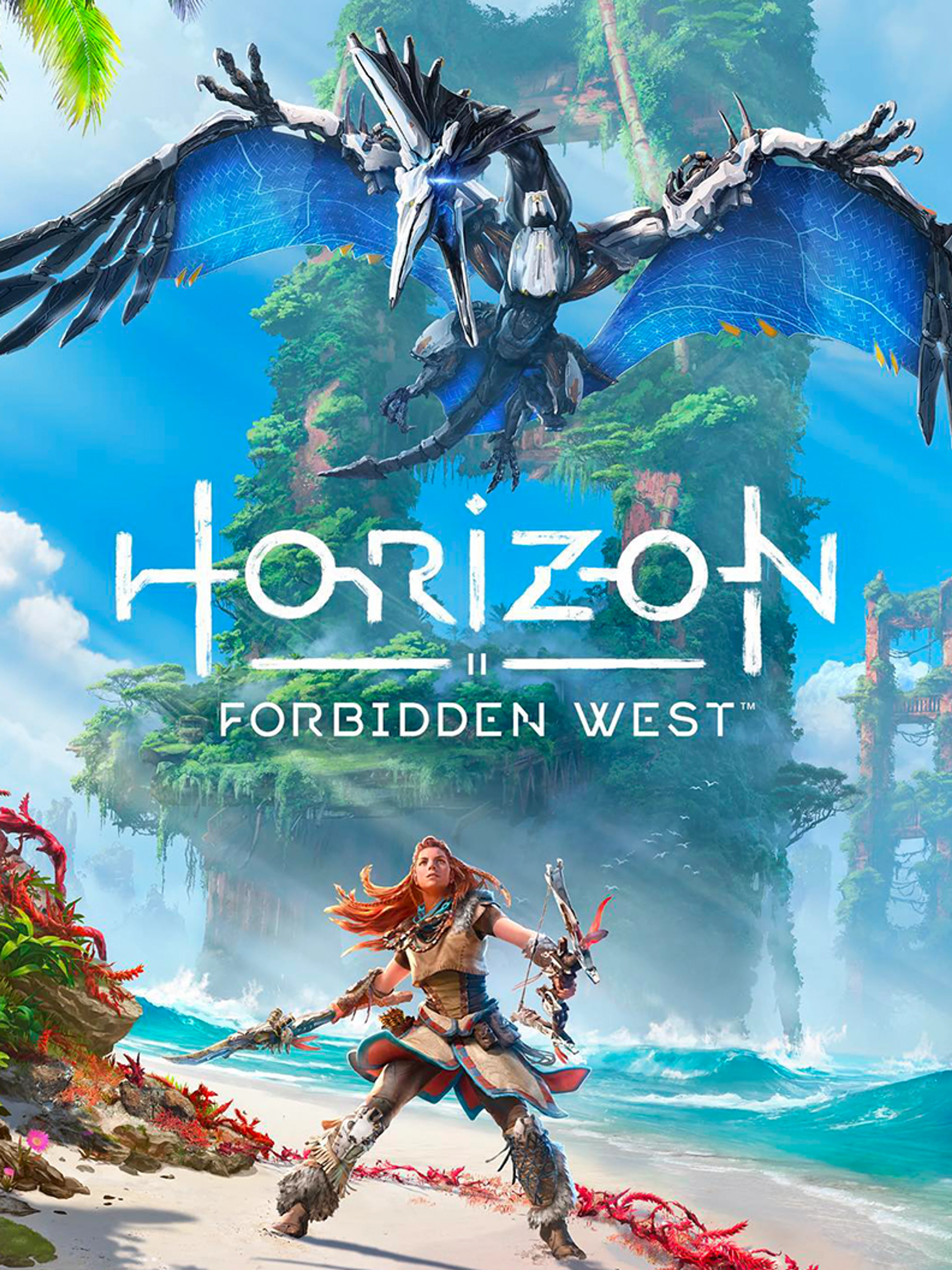 Official Horizon Forbidden West cover with Aloy, wild machines, a landscape, and the game logo.
