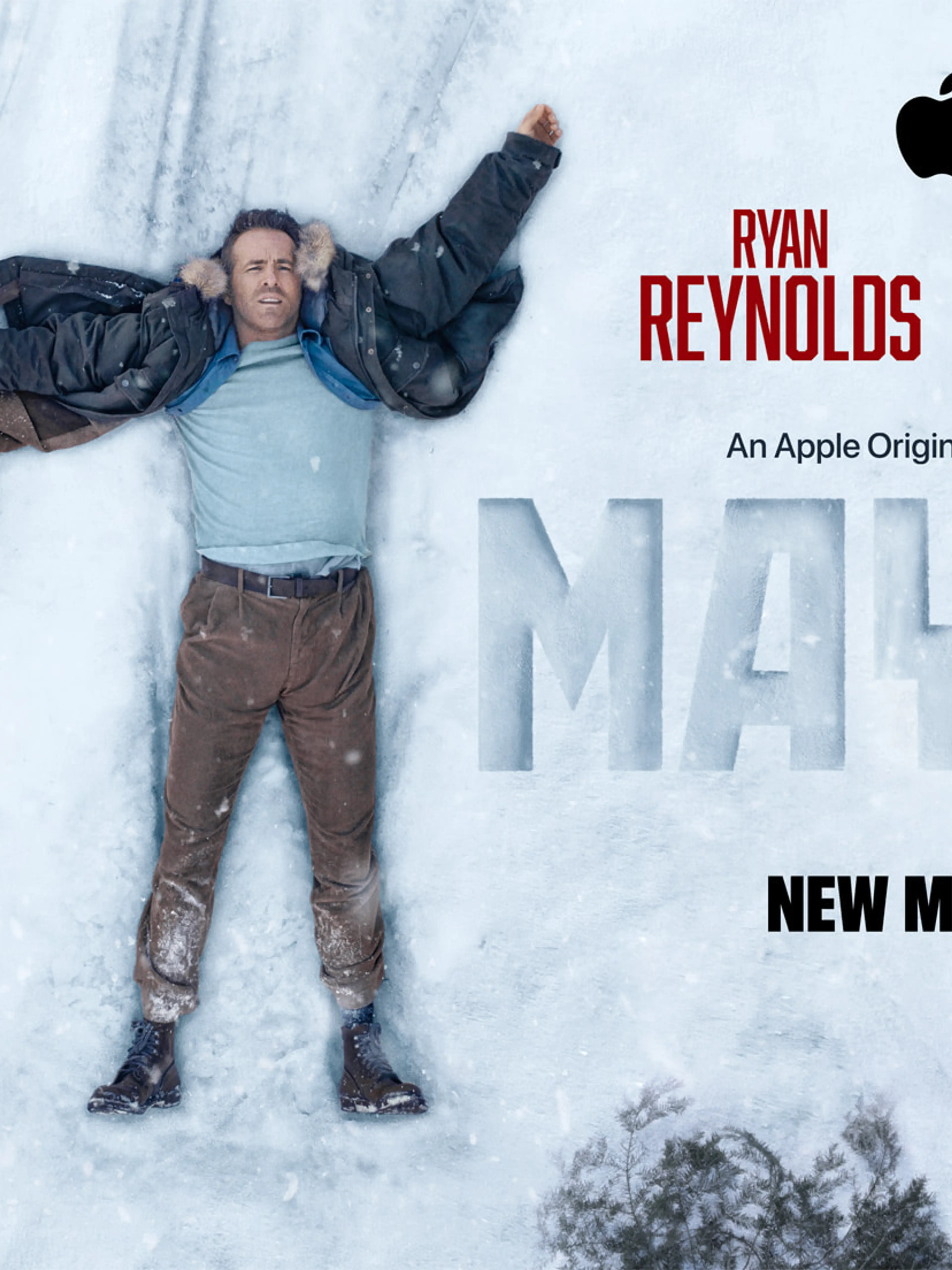 Ryan Reynolds and Kenneth Branagh lie in the snow in official Mayday artwork.
