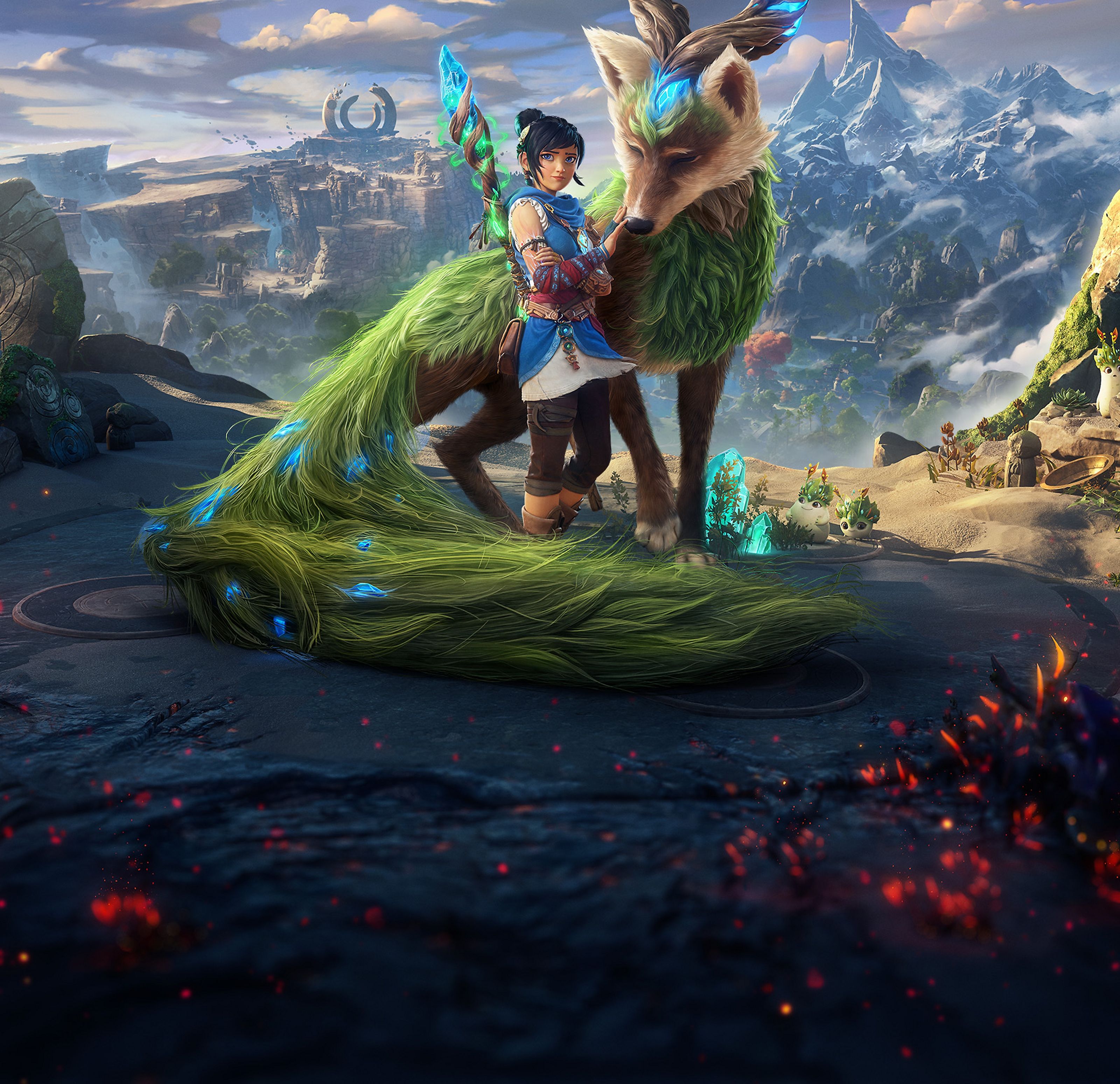 Official Kena: Scars of Kosmora artwork, with Kena and her spirit companion.