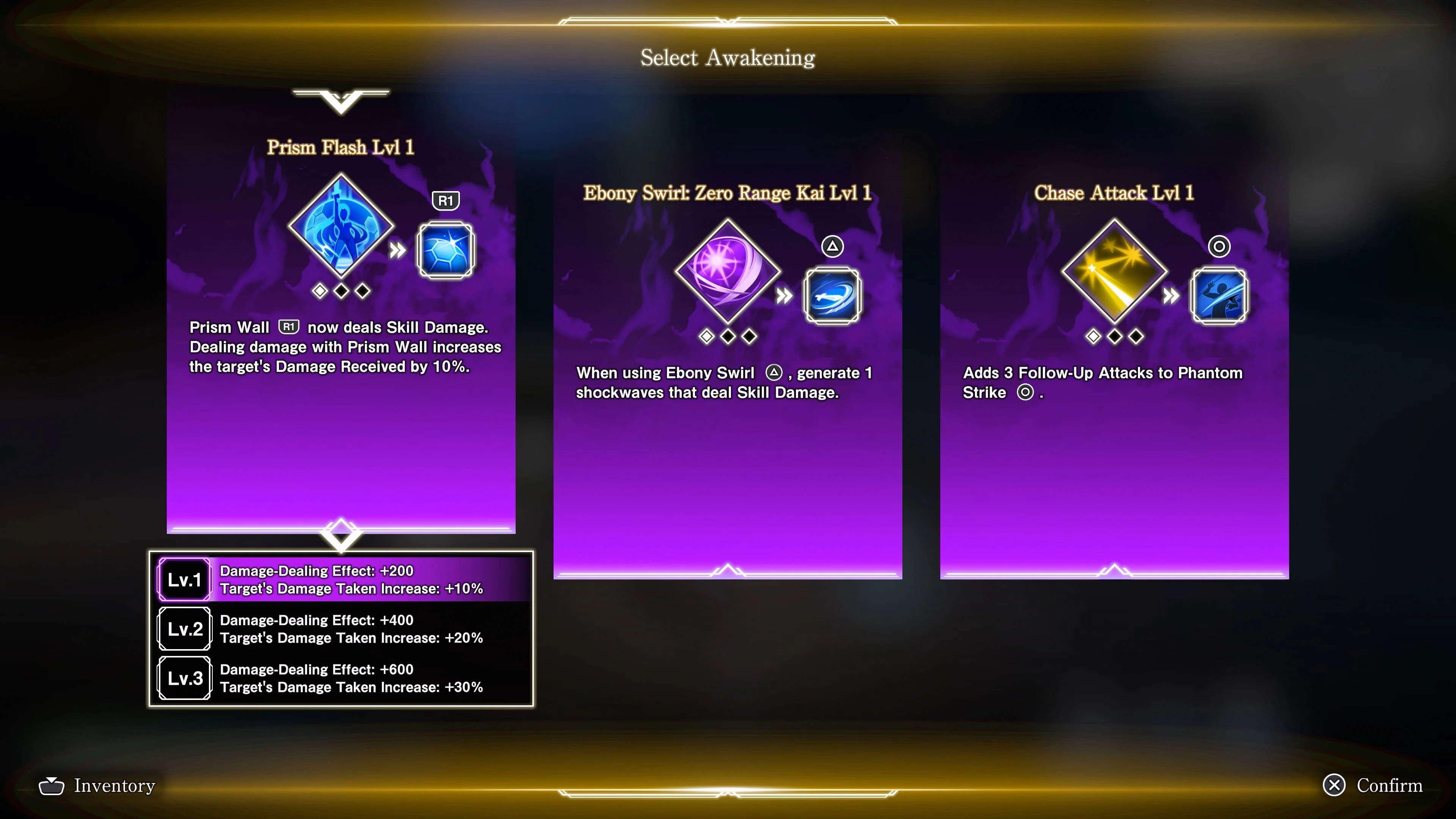 Three Awakening upgrade choices appear during a Phantom Echoes run.