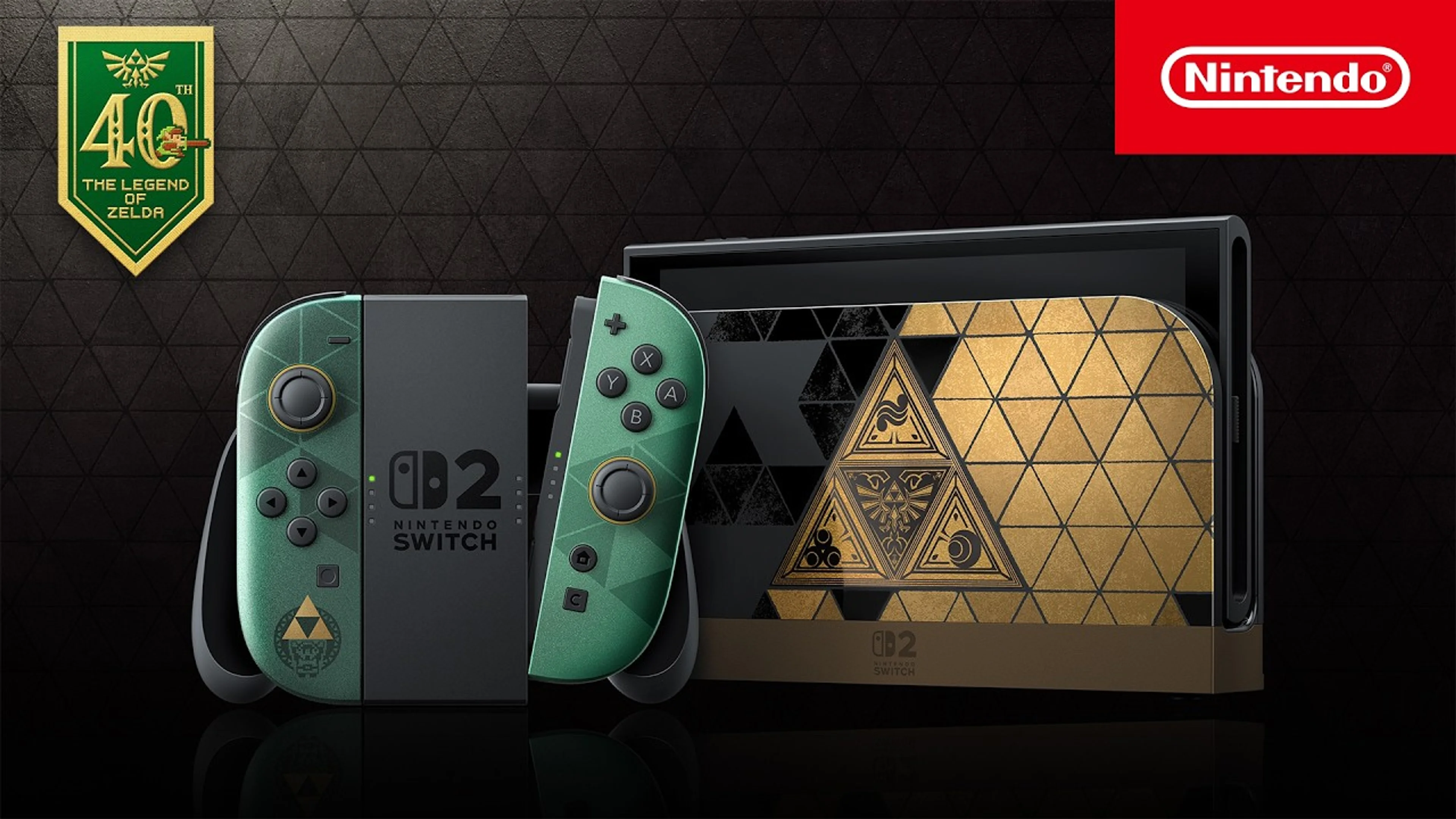 The Zelda 40th Anniversary Edition Nintendo Switch 2 appears with green and gold details.
