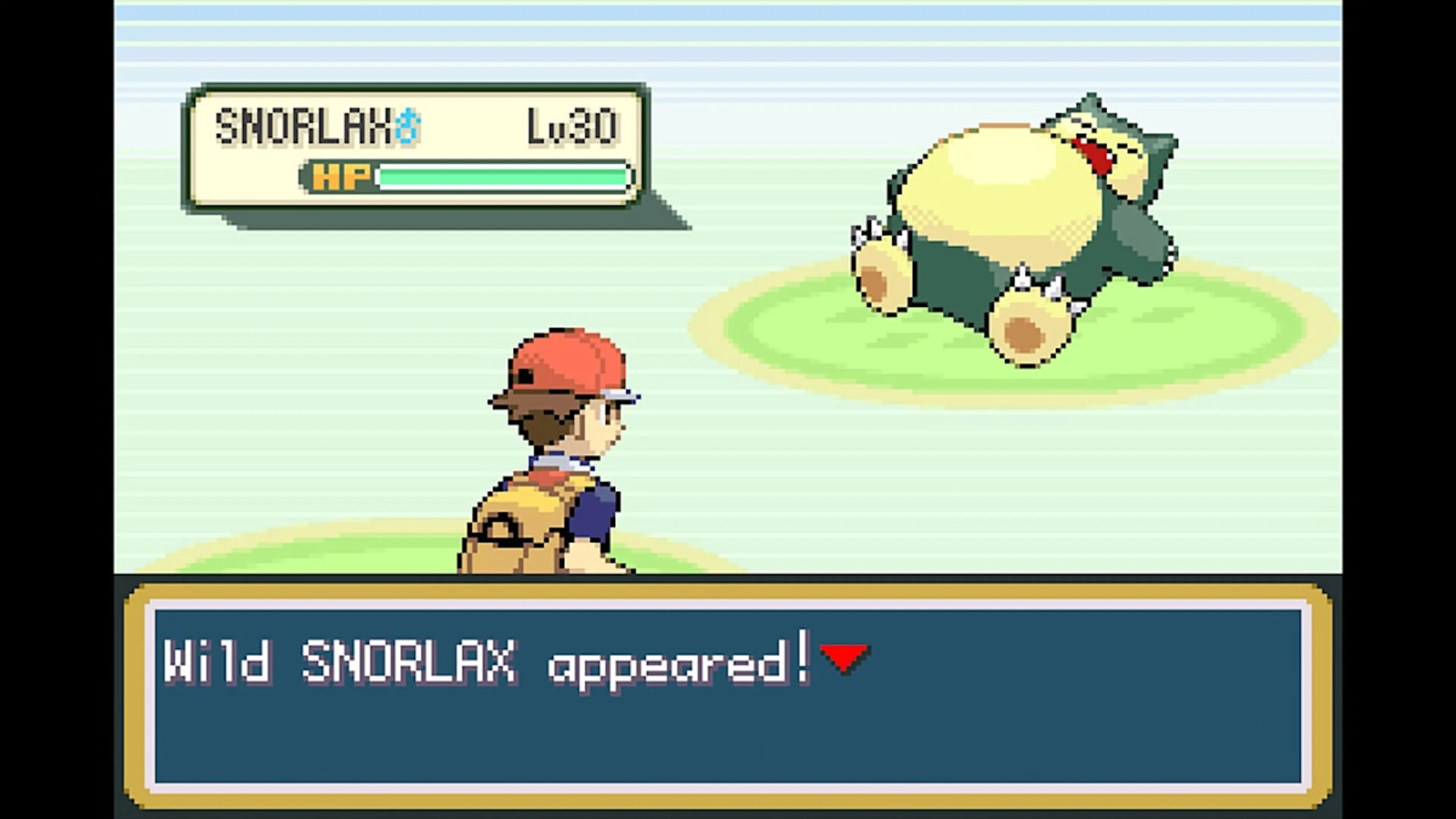 A wild Snorlax appears in a Pokémon FireRed battle.