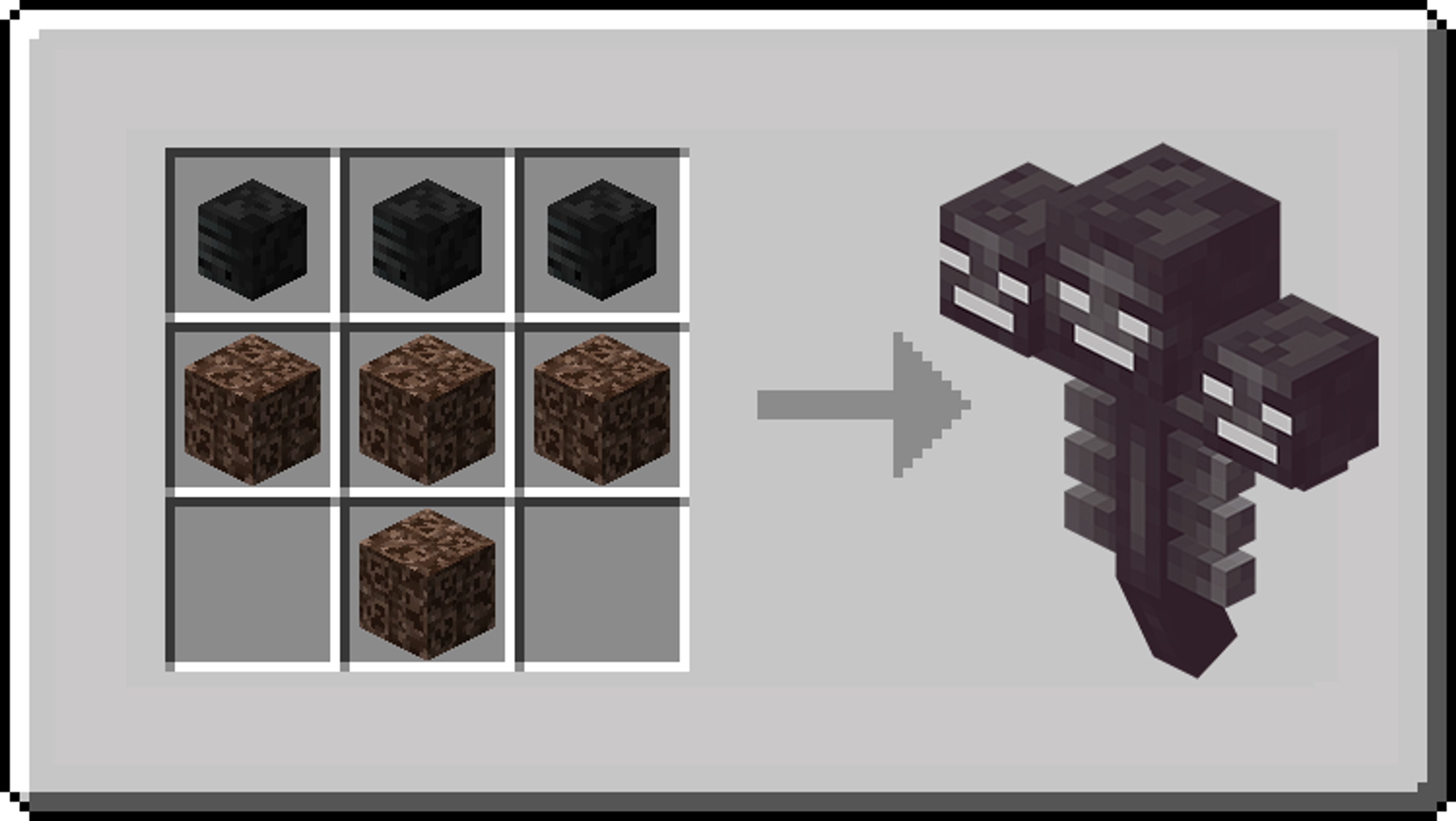 The Minecraft Wither summoning shape made from soul sand and three wither skeleton skulls.